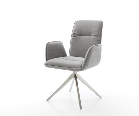 Draaistoel Vinja-Flex zachte stof met structuur grijs kruisframe breed roestvrij staal 360° draaibaar rocker-functie