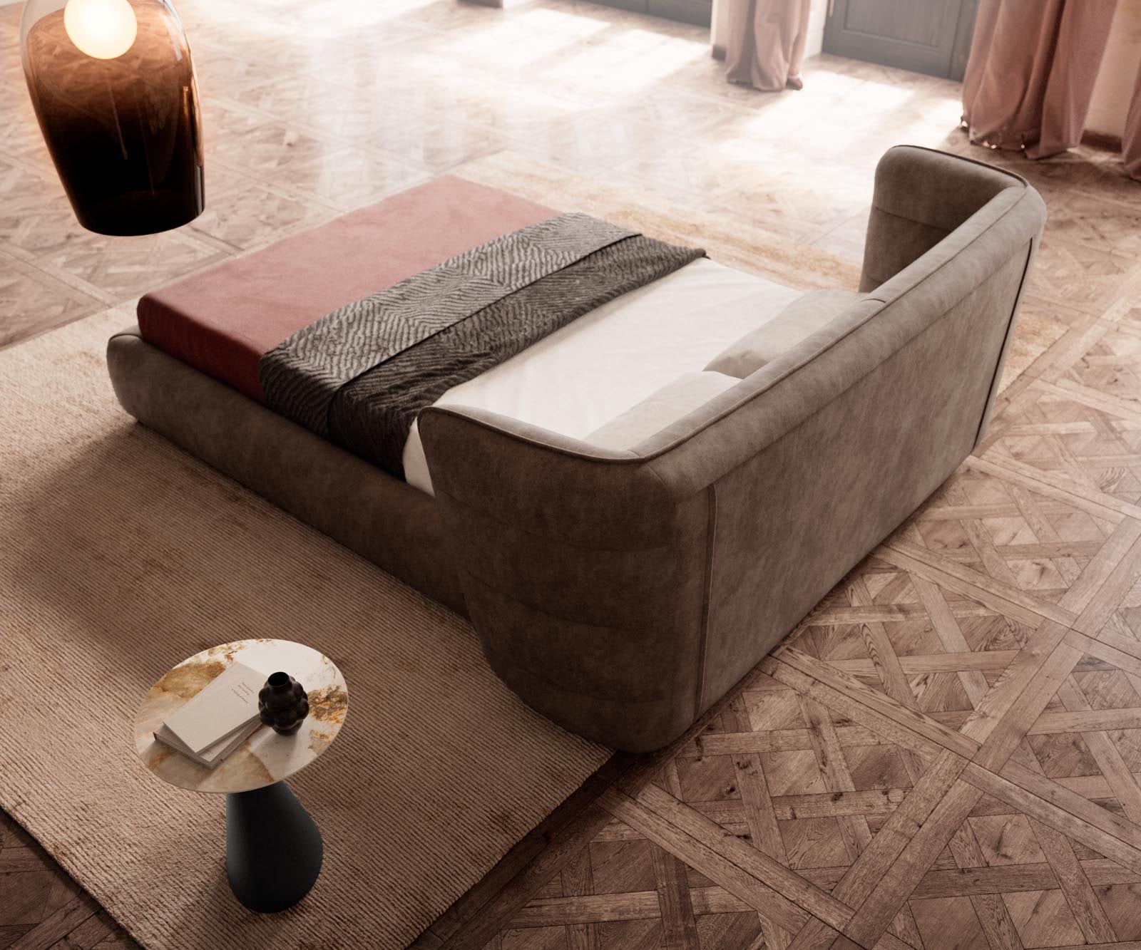 Gestoffeerd bed Simea 140x200 cm microvezel taupe vintage 5 Gestoffeerd bed Simea 140x200 cm microvezel taupe vintage 5