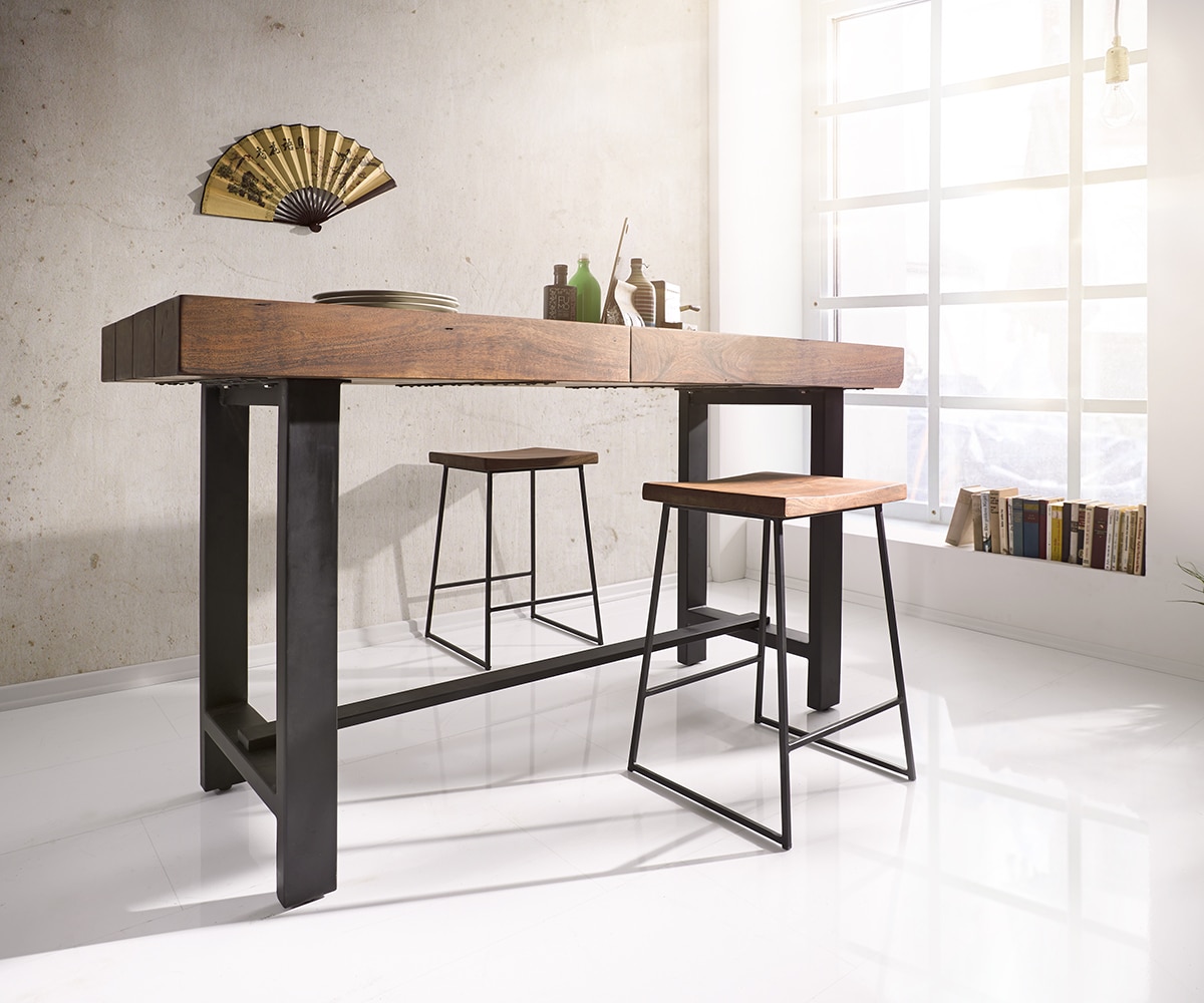 Bartafel Blokk 165x60cm acacia bruin met metalen frame  Bartafel Blokk 165x60cm acacia bruin met metalen frame