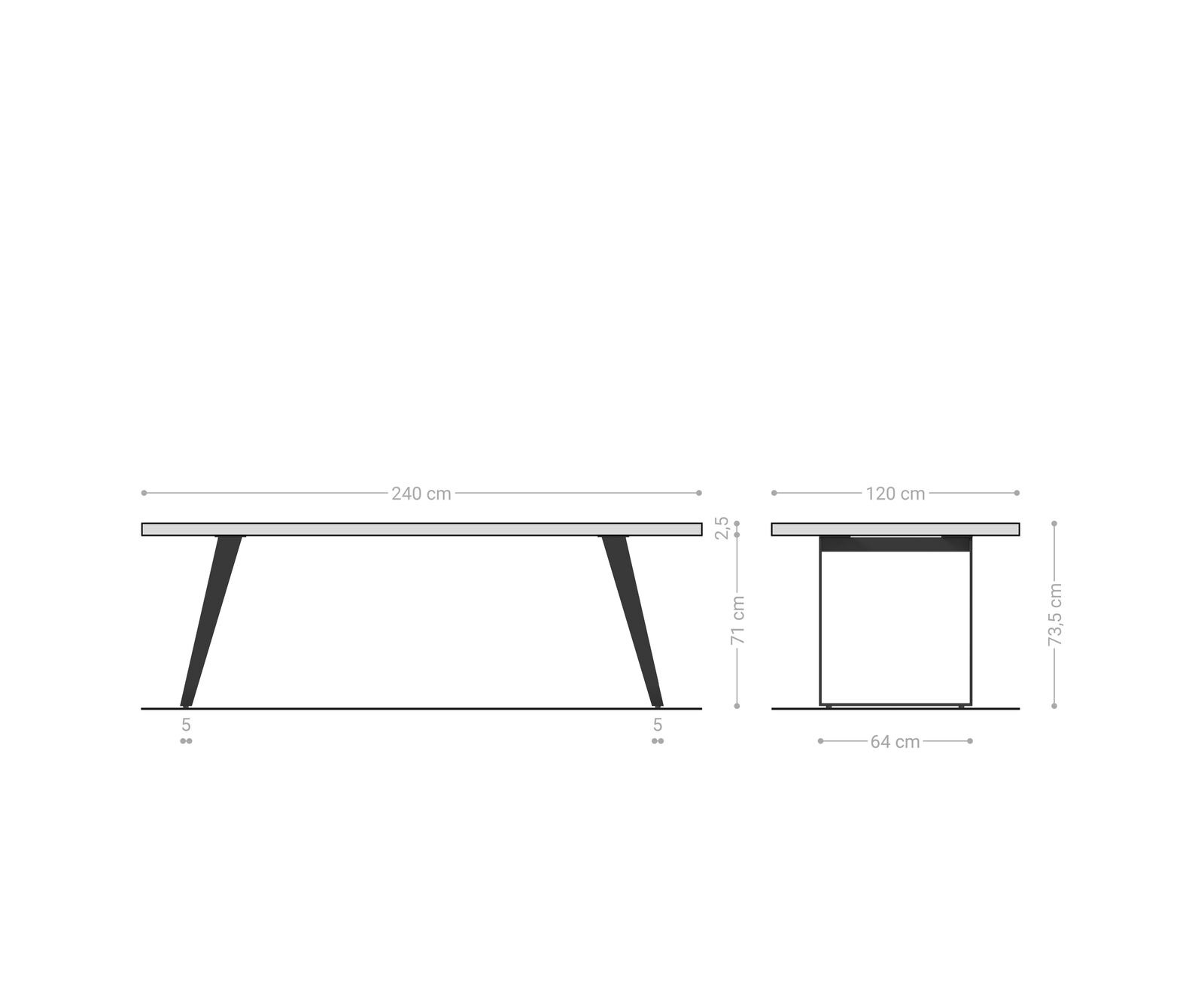 Eettafel Edge Boot 240x120x2,5-3 eiken natuur RVS schuin Zwitserse rand 5