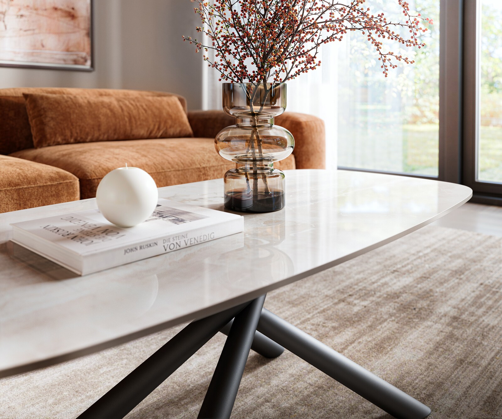 Salontafel Edge bootvormig 100x50 cm keramiek Onyx Champagne Sarity metaal zwart 5