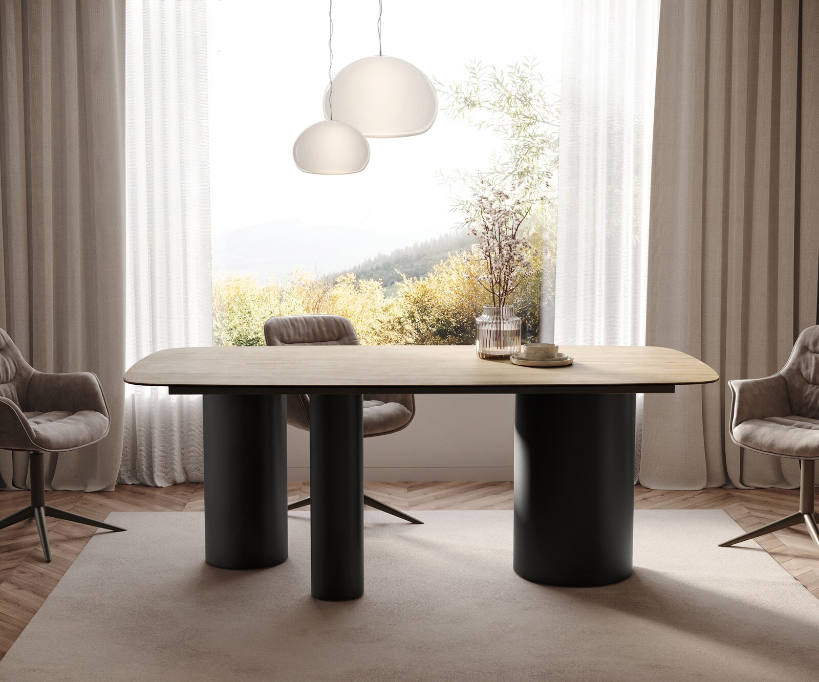 Eettafel Edge Boot 200x100 keramiek  Laminam® Sabbia Eichefarbig Troa metaal zwart 3