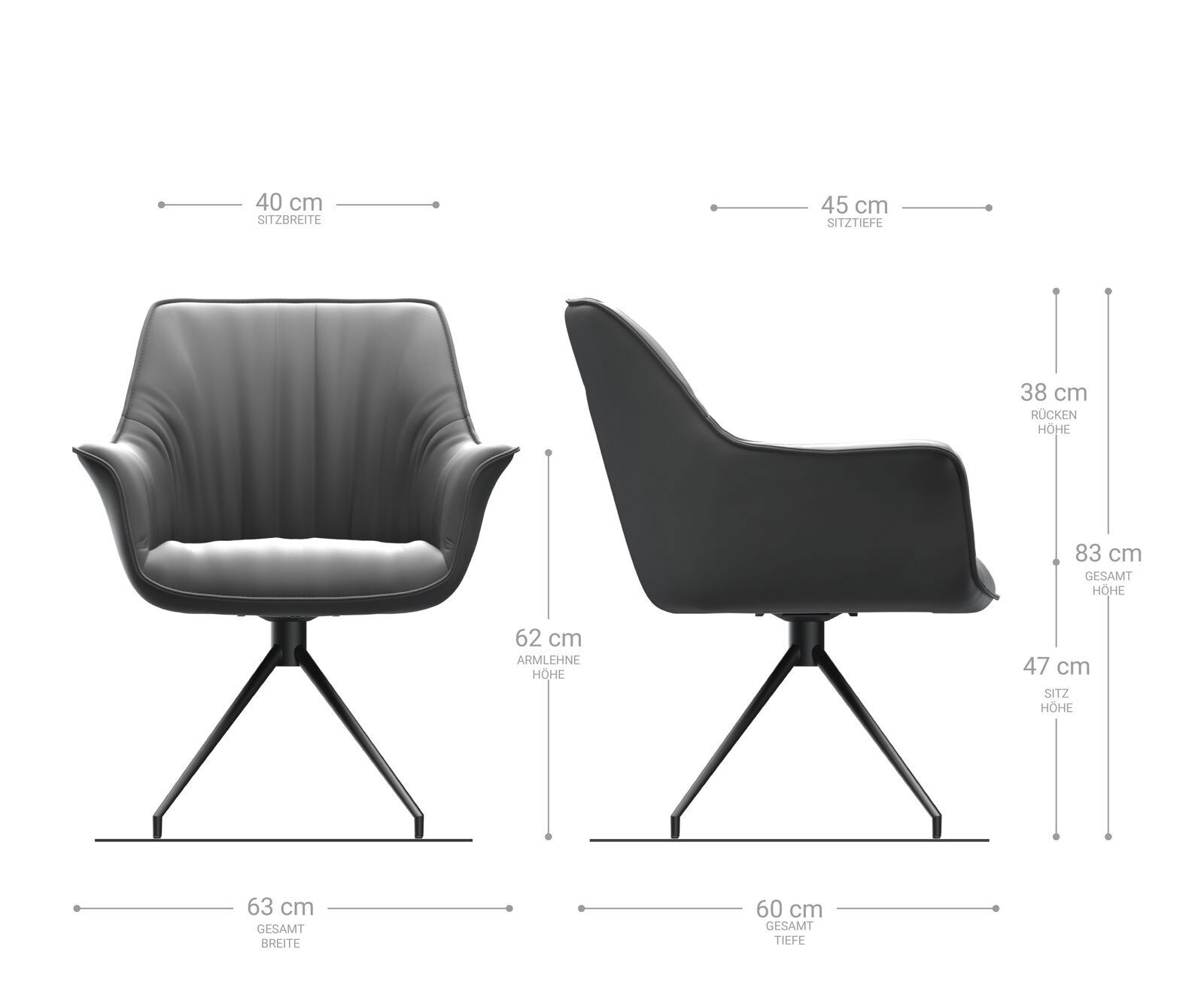 Eetkamerstoel Keila-Flex met armleuning fluweel grijs kruisframe conisch zwart 6