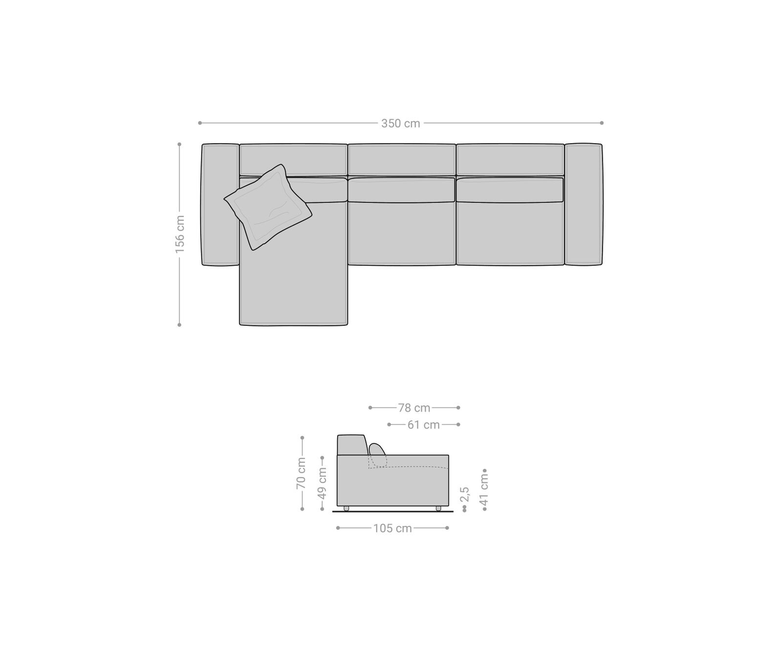 Hoekbank Sirpio L 350x160 cm bouclee crème-wit recamiere variabele 7