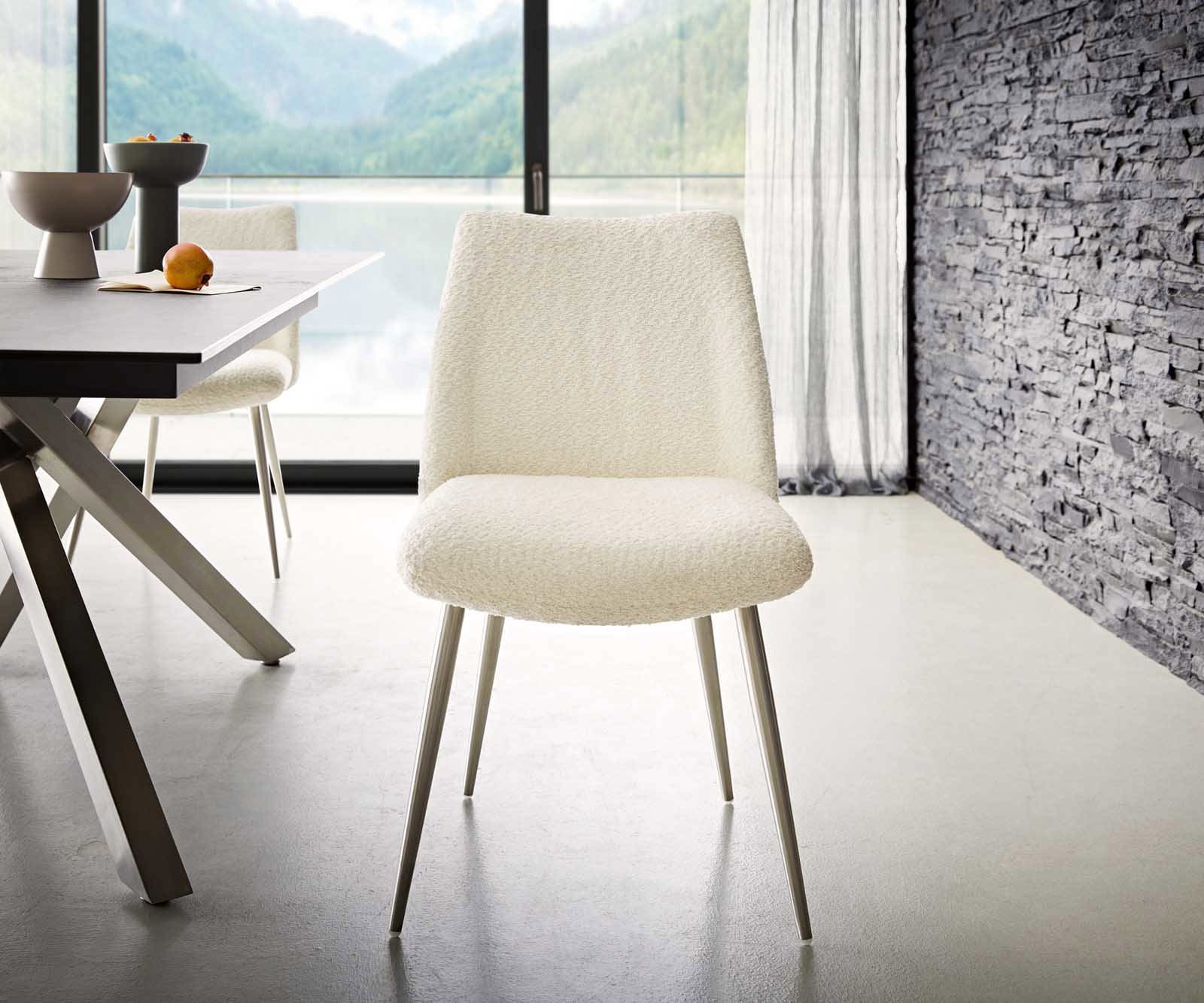 Eetkamerstoel Elso-Flex bouclé wit 4-poot conisch roestvrij staal pocketveer kern 1 Eetkamerstoel Elso-Flex bouclé wit 4-poot conisch roestvrij staal pocketveer kern 1