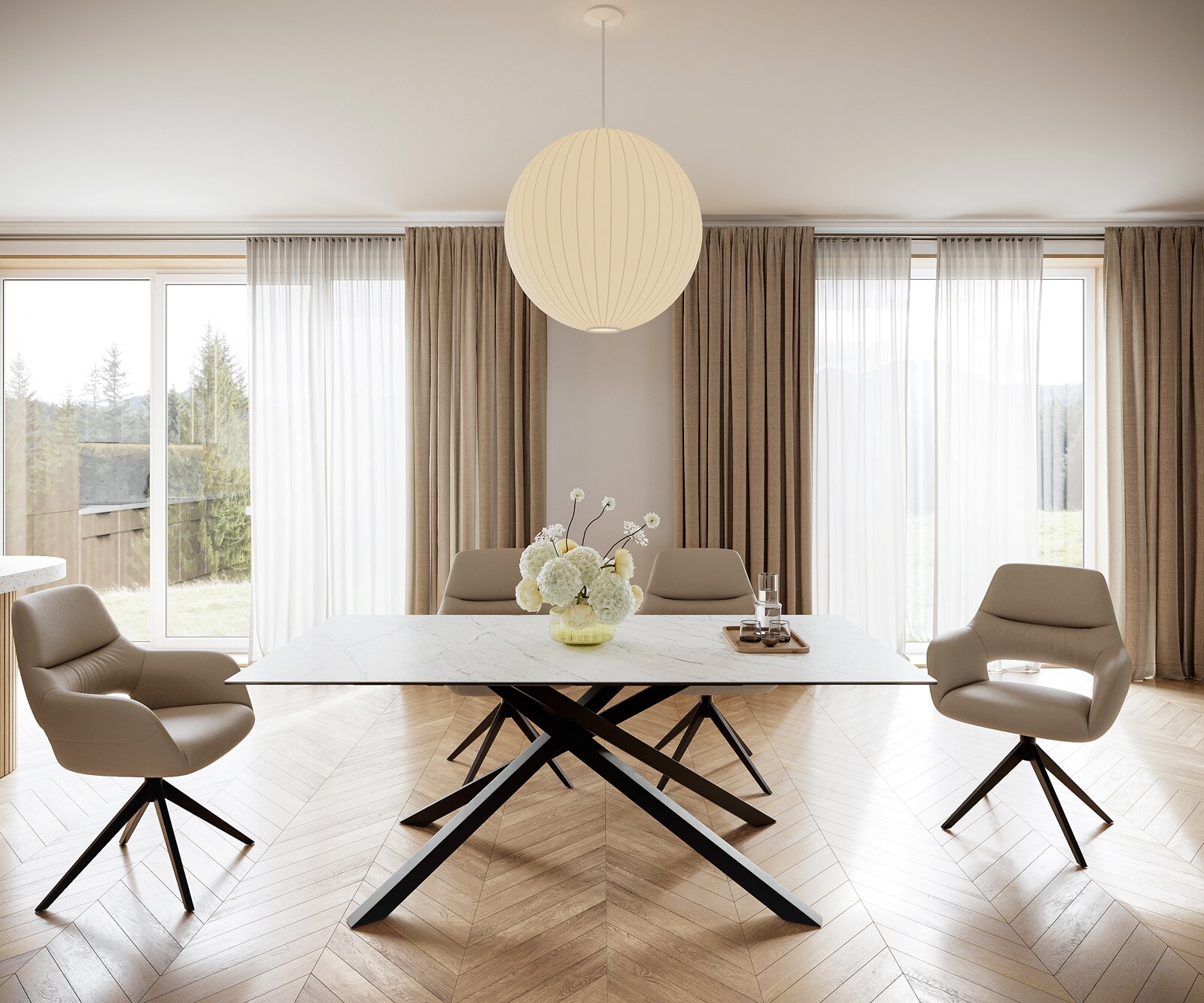 Eettafel Edge 200x100cm Laminam® keramiek wit middenpoot kruis zwart 1