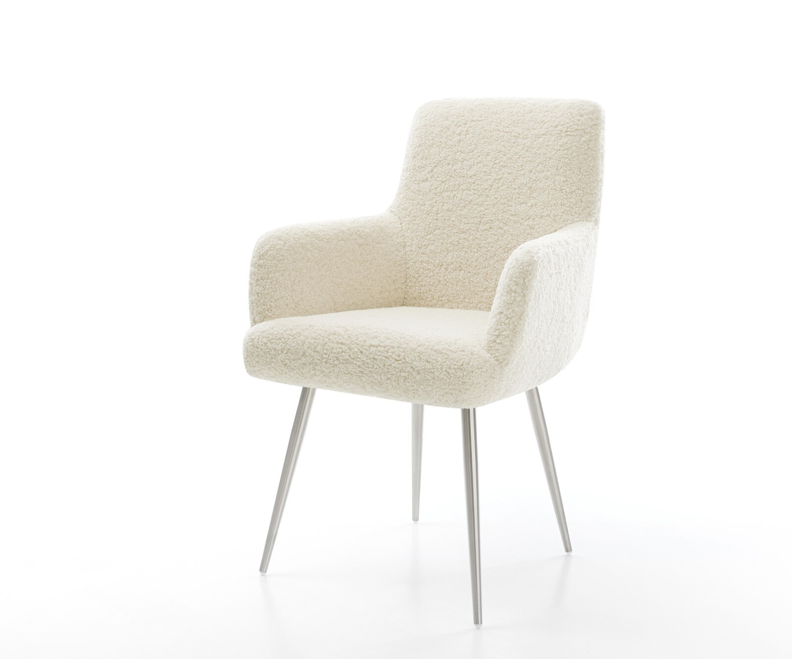 Eetkamerstoel Heira-Flex met armleuning teddy beige 4-poot conisch roestvrij staal pocketveer kern 1