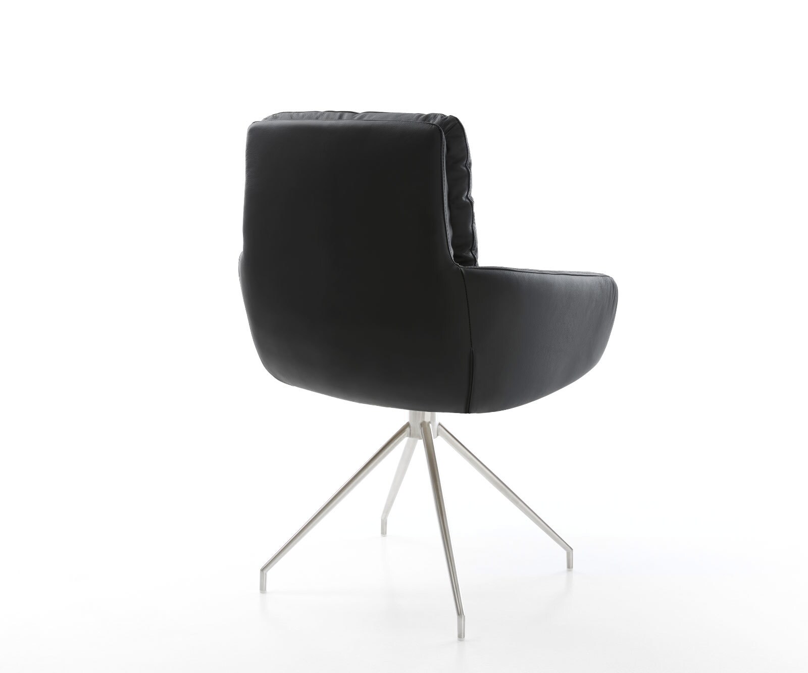 Eetkamerstoel Abelia-Flex met armleuning echt leer zwart kruisframe conisch roestvrij staal 4 Eetkamerstoel Abelia-Flex met armleuning echt leer zwart kruisframe conisch roestvrij staal 4