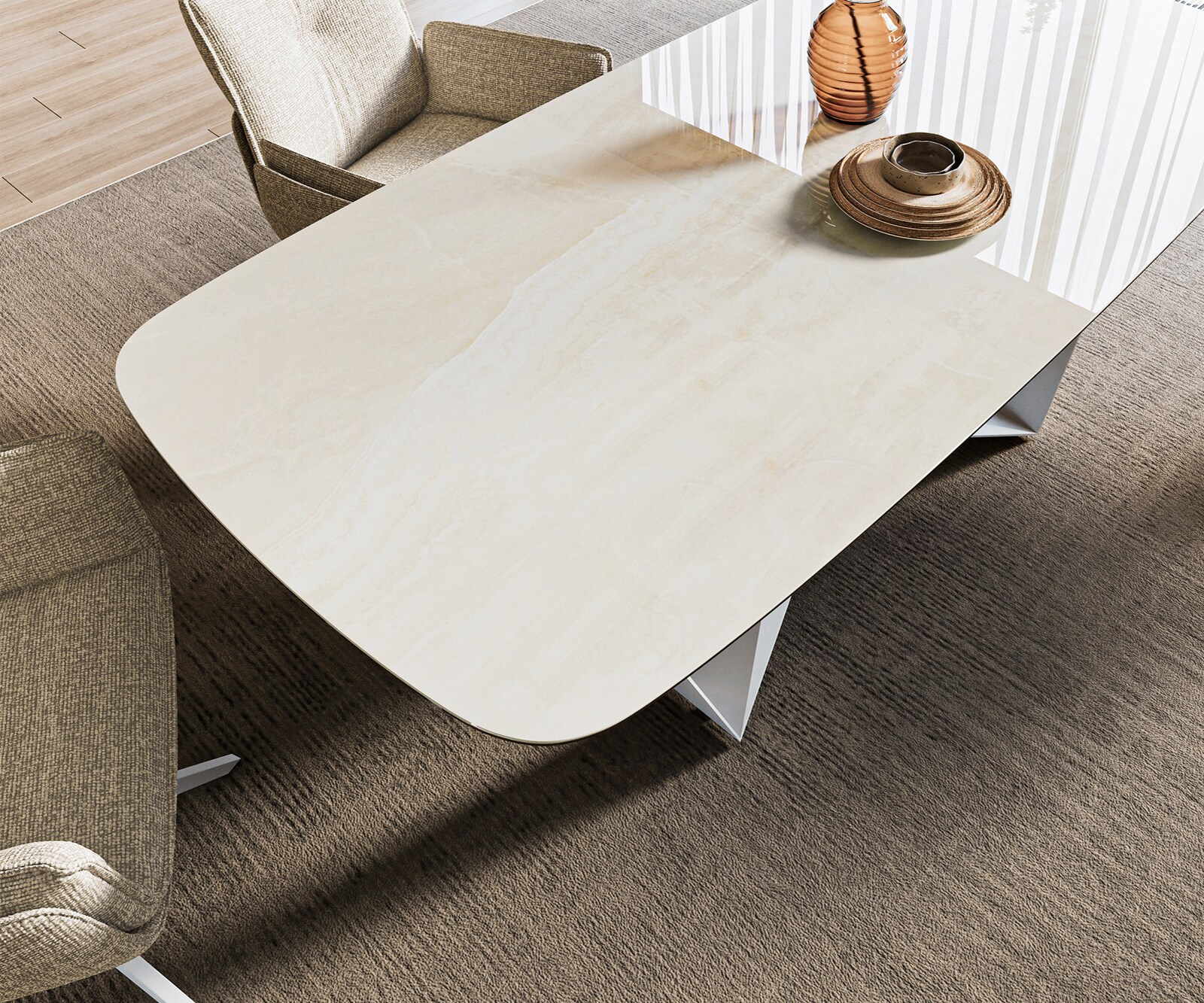 Eettafel Edge boot 200x100 cm keramiek Onyx Champagne Spider metaal wit 3