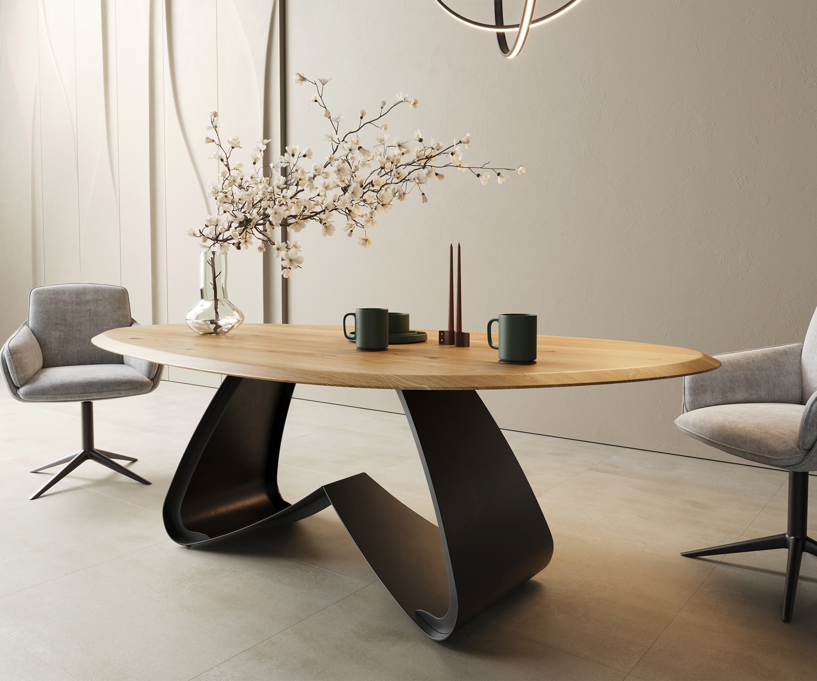 Eettafel Edge Oval 220x120x2,5 eiken natuur W-frame metaal zwart Flow-Edge 6