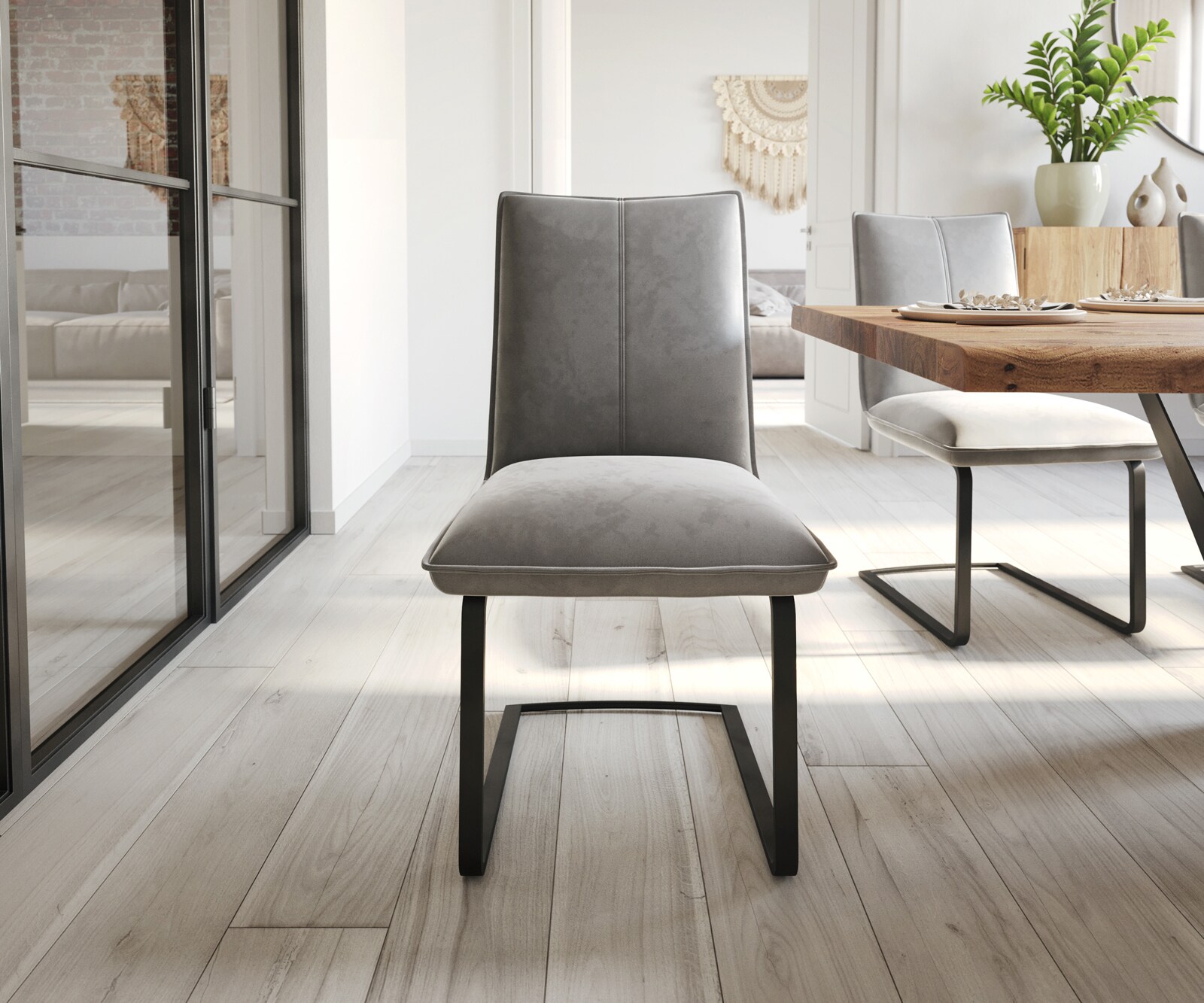 Sledemodel Lelio-Flex fluweel grijs sledemodel vlak zwart pocketveer kern 1 Sledemodel Lelio-Flex fluweel grijs sledemodel vlak zwart pocketveer kern 1