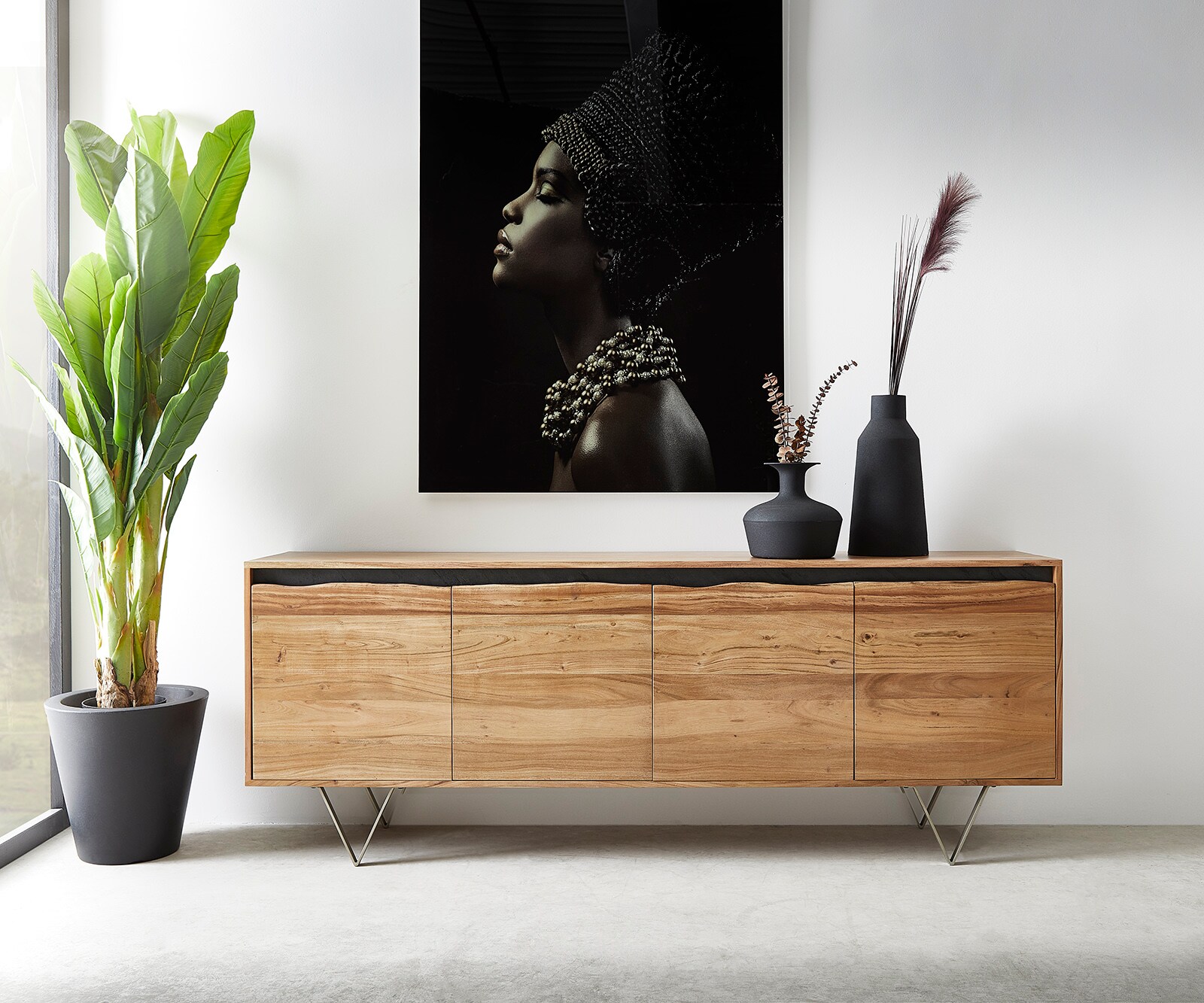 Dressoir Stonegrace 200x45 cm acacia natuur 4 deuren