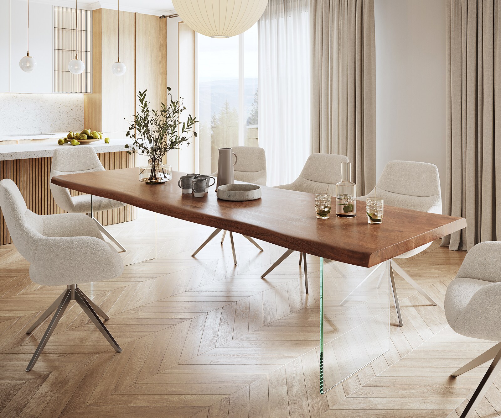 Eettafel Edge 300x100 XL acacia bruin  glas Live-Edge 1