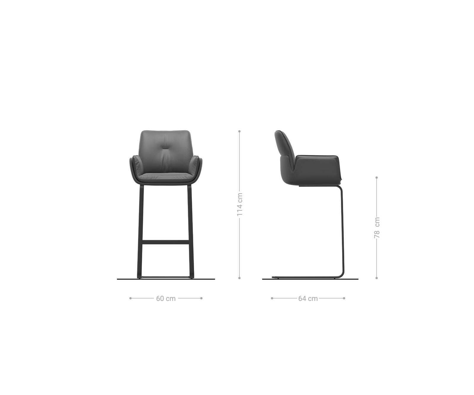 Barstoel Nela-Flex Zachte stof met structuur Grijs Vrijkantelframe plat metaal Zwart 6