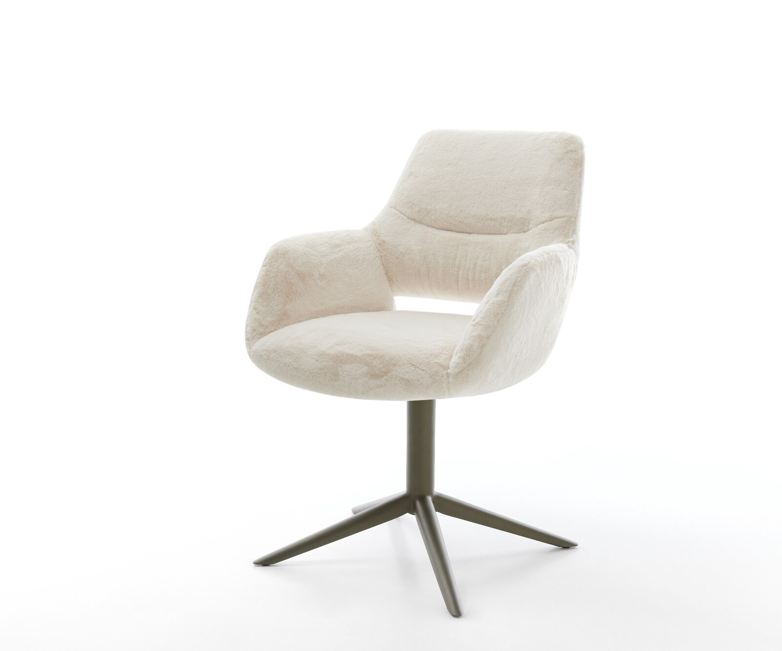 Draaistoel Yago-Flex met armleuning pluchen crème-wit kruispoot afwerking met titanium 360° draaibaar rocker-functie pocketveer kern