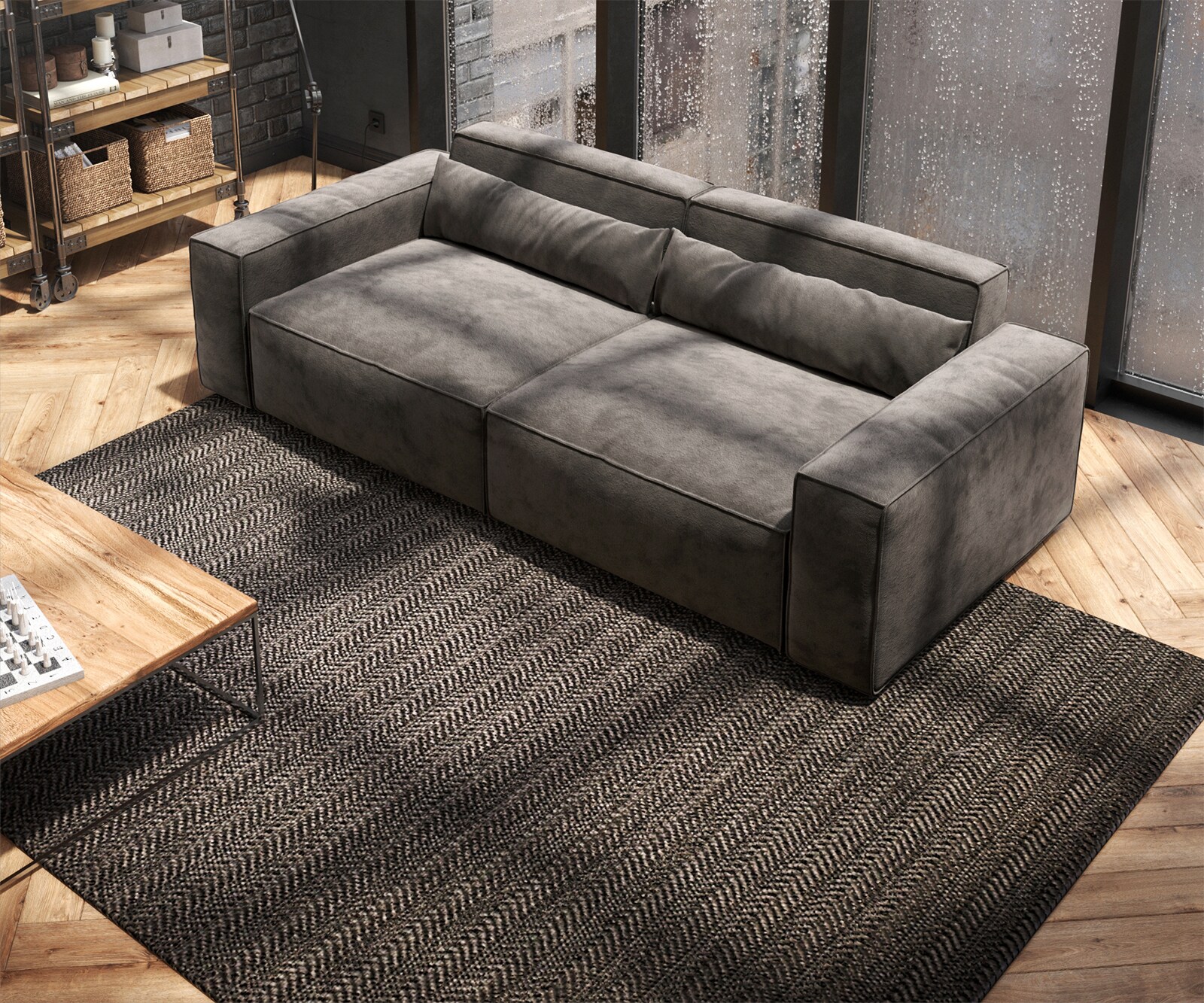 Grote bank Sirpio 230x90 cm microvezel kaki bruin 4