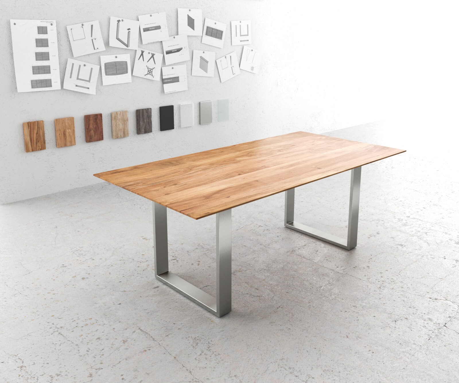 Eettafel Edge 200x100 acacia natuur roestvrijstaal smal Zwitserse rand 1