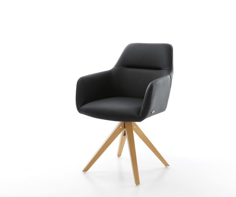 Eetkamerstoel Pejo-Flex echt leer zwart houten frame hoekig natuur 360° draaibaar pocketveer kern