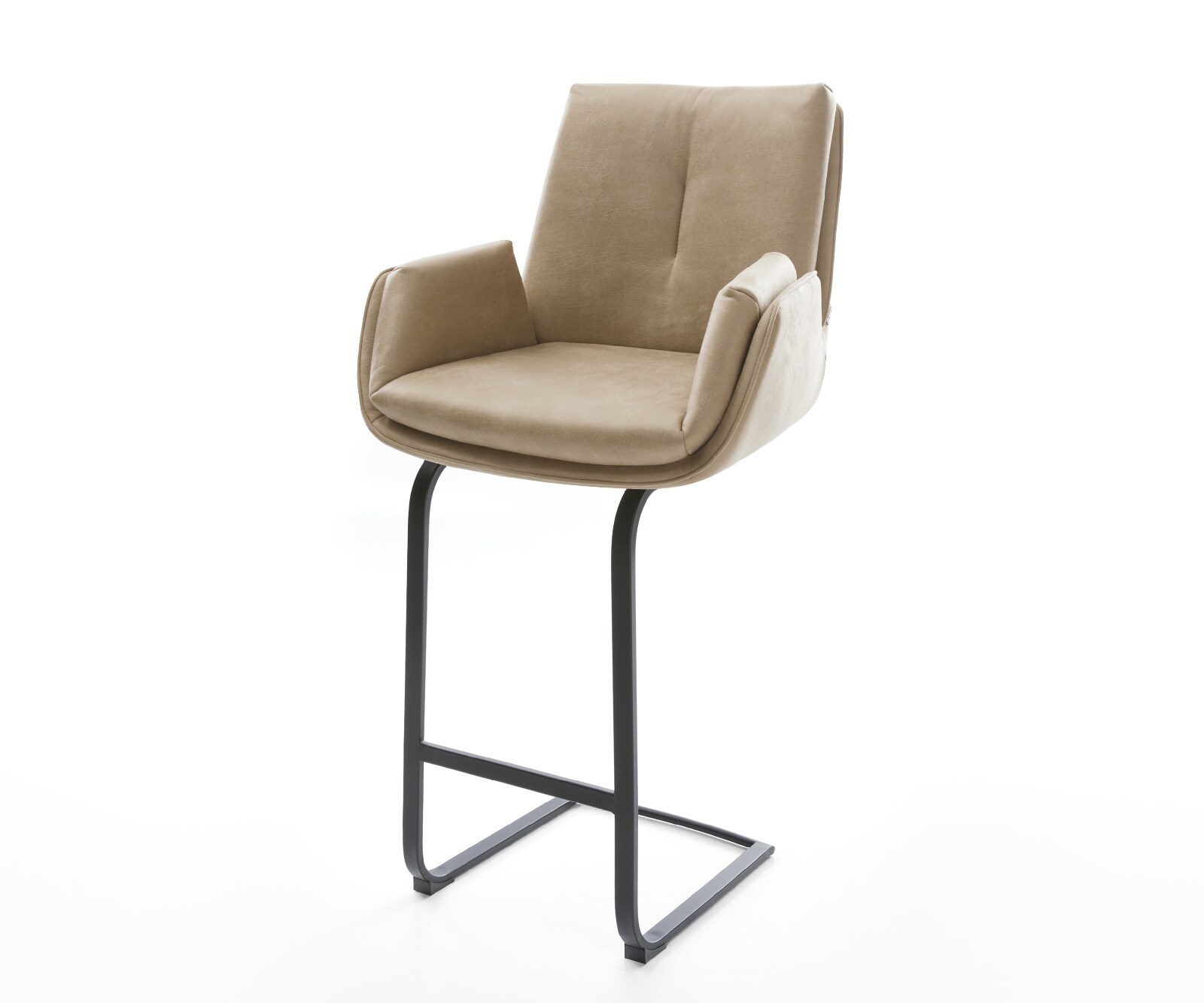 Barstoel Clea-Flex Microvezel Beige Vintage Vrijkantelframe plat metaal Zwart