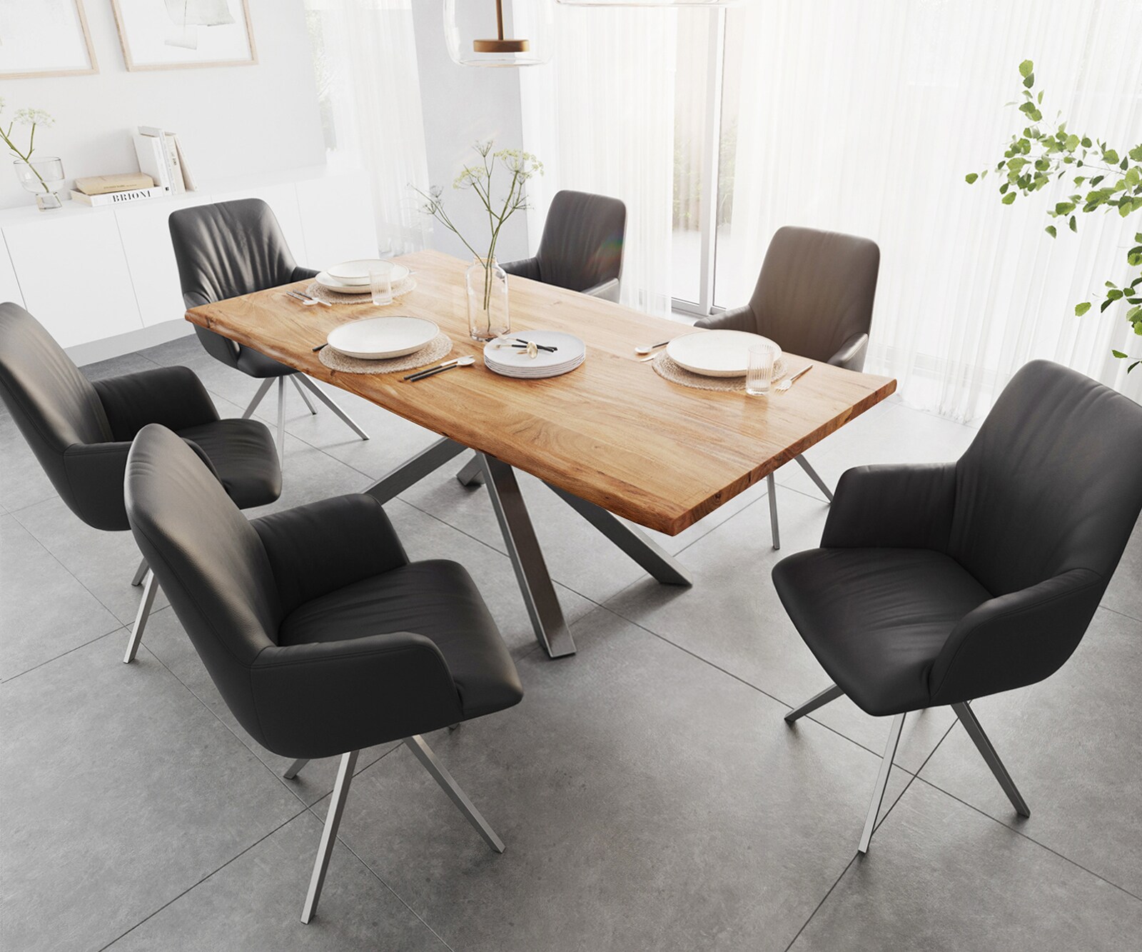Eettafel Edge 200x100 acacia natuur kruisframe rechthoek roestvrij staal  Live-Edge 5