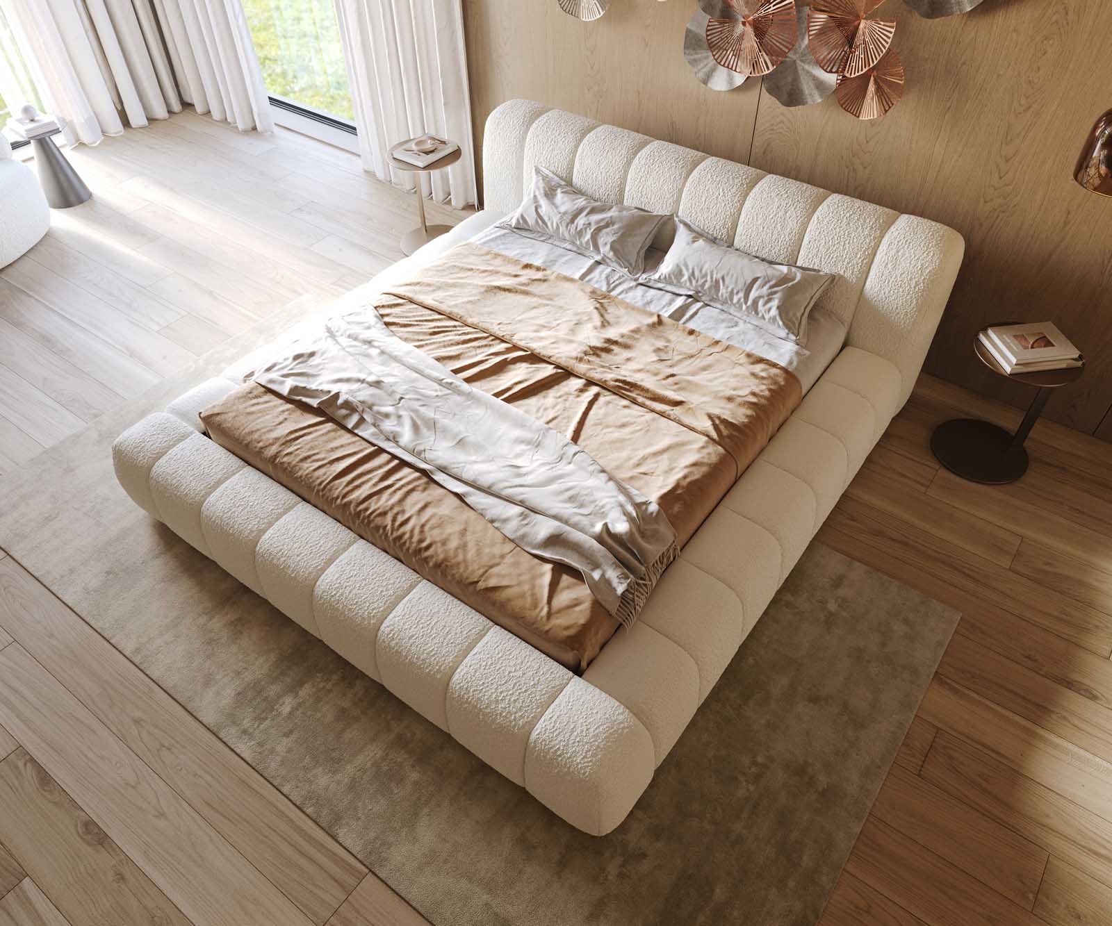 Gestoffeerd bed Cutio 180x200 cm Bouclé crème-wit 3