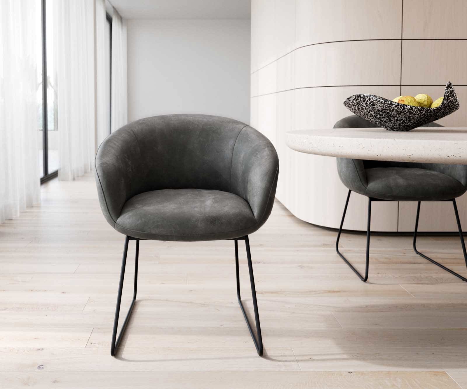 Eetkamerstoel Vinka-Flex met armleuning microvelours antraciet vintage slipframe zwart pocketveer kern 1 Eetkamerstoel Vinka-Flex met armleuning microvelours antraciet vintage slipframe zwart pocketveer kern 1
