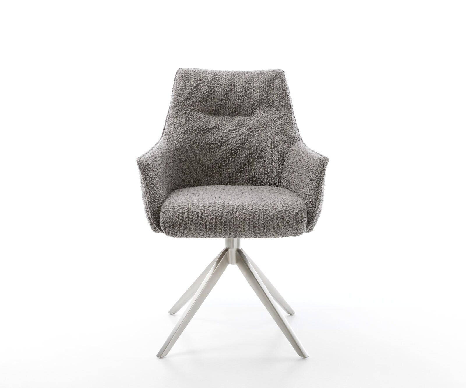 Draaistoel Alja-Flex met armleuning bouclé zilver grijs kruisframe breed roestvrij staal 360° draaibaar pocketveer kern 2