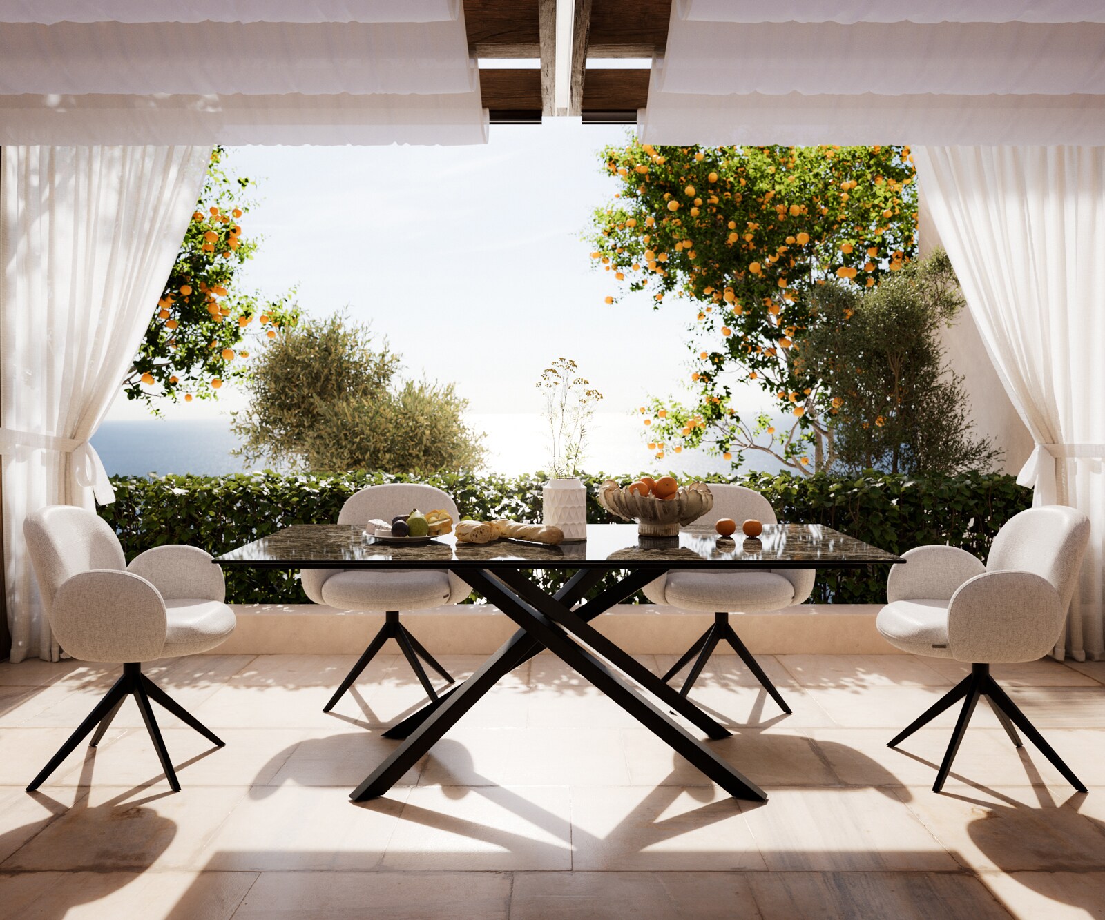 Outdoortafel Edge 200x100 cm keramiek Laminam® Emperador Extra Lucidato donkerbruin kruispoot rechthoekig zwart 2