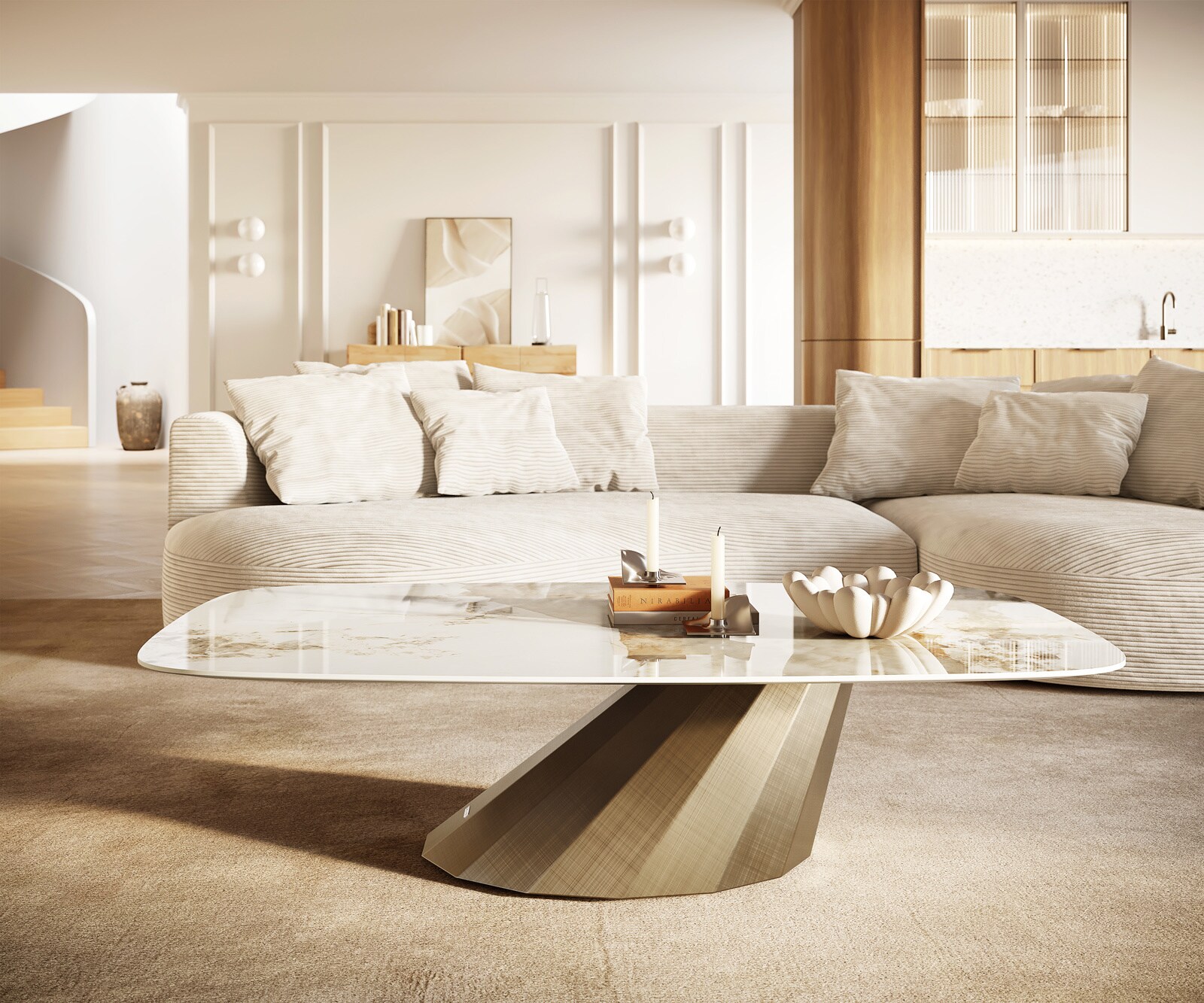 Salontafel Edge Boot 140x80 cm keramiek Minas Melange Parabi metallic goud 2