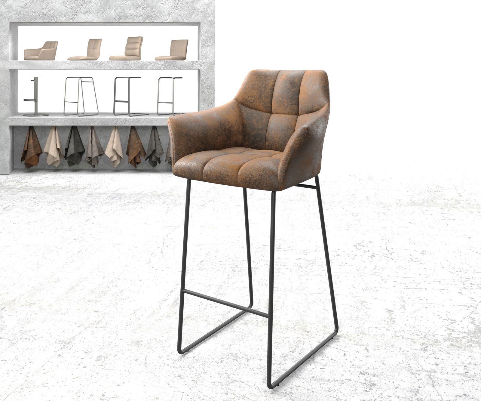 Barstoel Yulo-Flex vintage bruin slipframe metaal Barstoel Yulo-Flex vintage bruin slipframe metaal