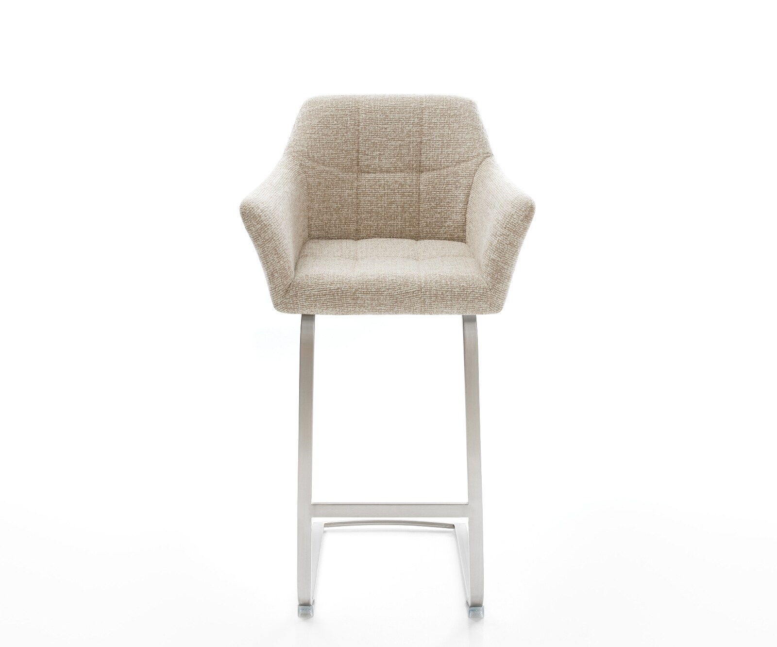 Barstoel Yulo-Flex Zachte Geweven stof Beige Vrijkantelframe plat roestvrij staal Zilver 1