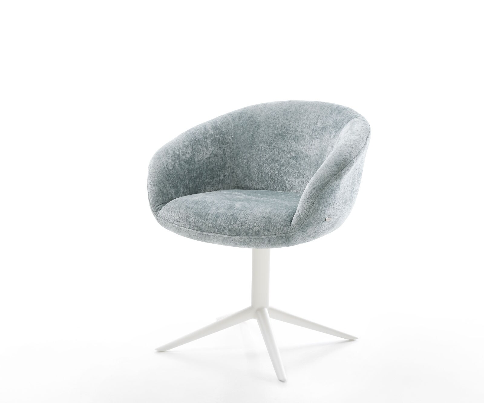 Draaistoel Vinka-Flex met armleuning chenille pastelblauw kruispoot wit 360° draaibaar rocker-functie pocketveer kern