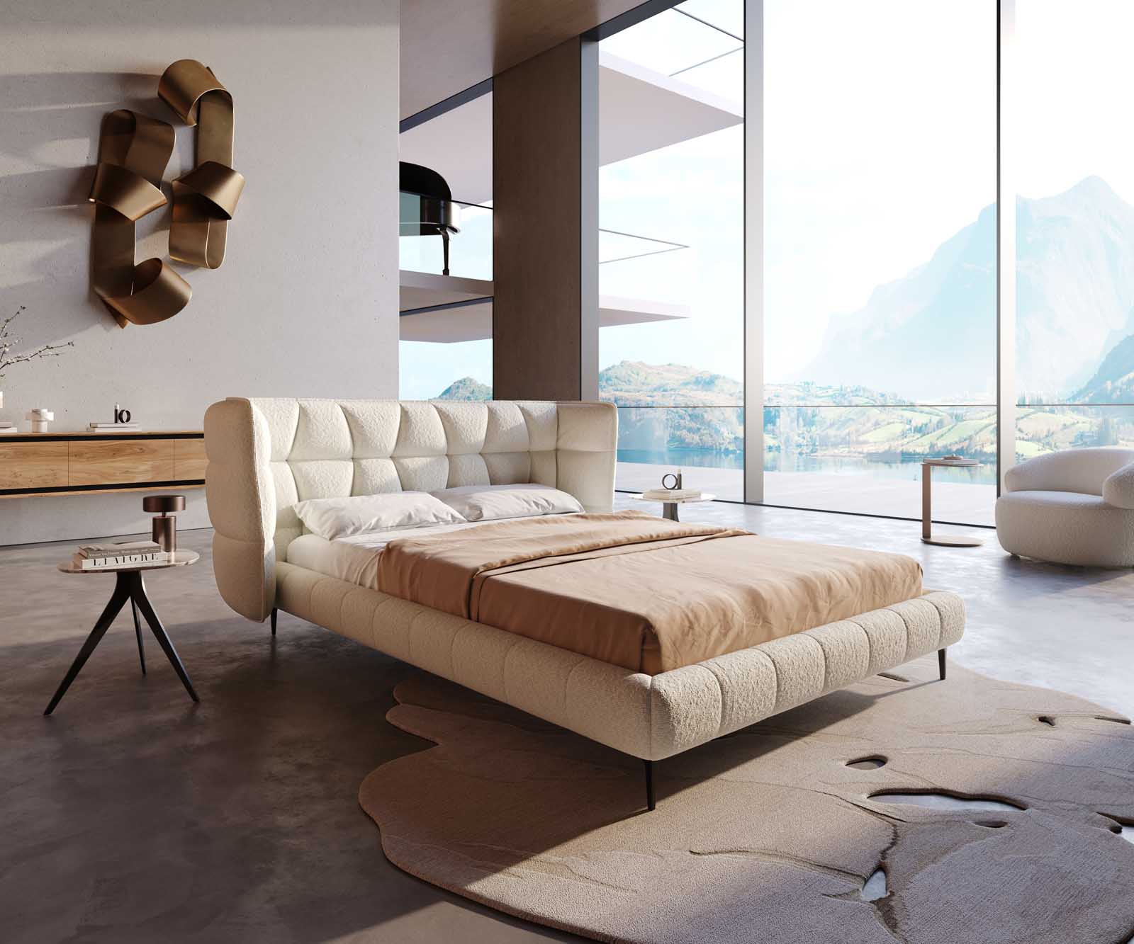 Gestoffeerd-bedframe Capujo 140x200 cm Bouclé Crème-Wit Gestoffeerd-bedframe Capujo 140x200 cm Bouclé Crème-Wit