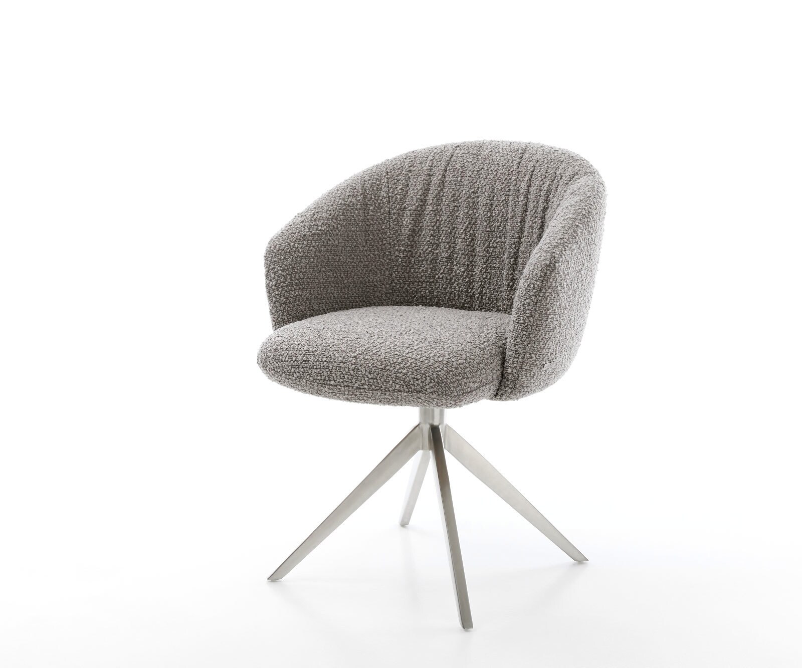 Draaistoel Caja-Flex met armleuning bouclé zilver grijs kruisframe breed roestvrij staal 360° draaibaar pocketveer kern