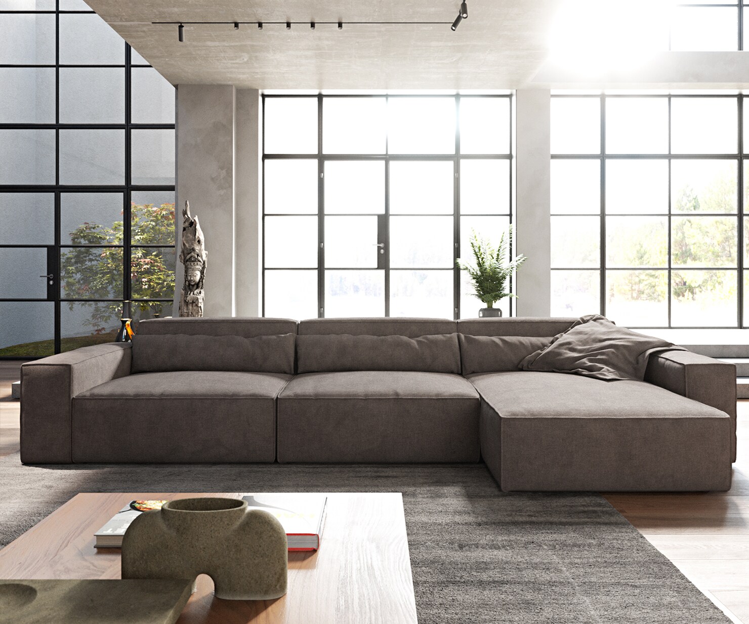 Hoekbank Sirpio XL 370x170 cm microvezel Khaki bruin recamiere variabele 1