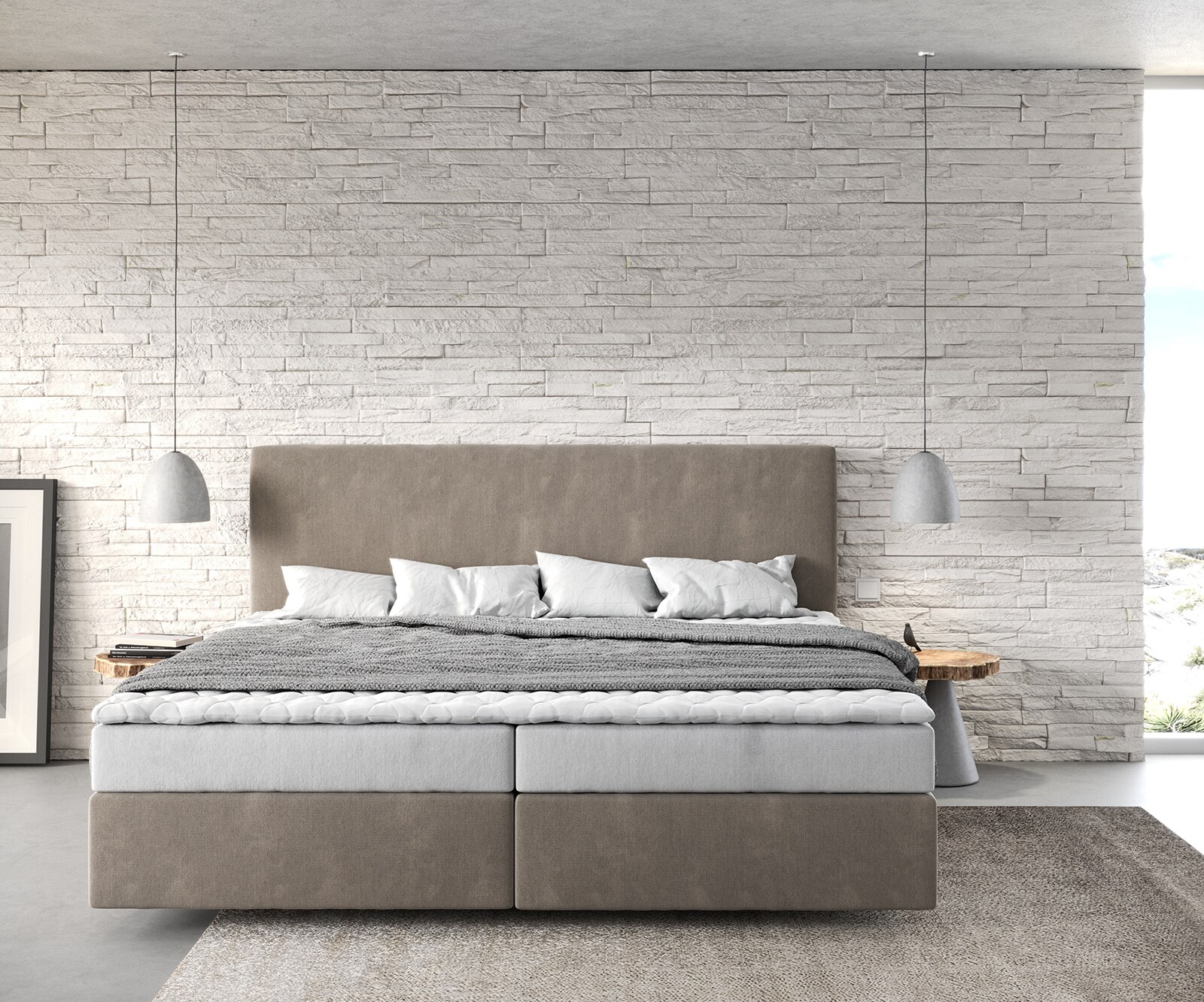 Boxspringbed Dream-Well Microvezel Beige 200x200 cm met Bonell-matras en PU-topper 1