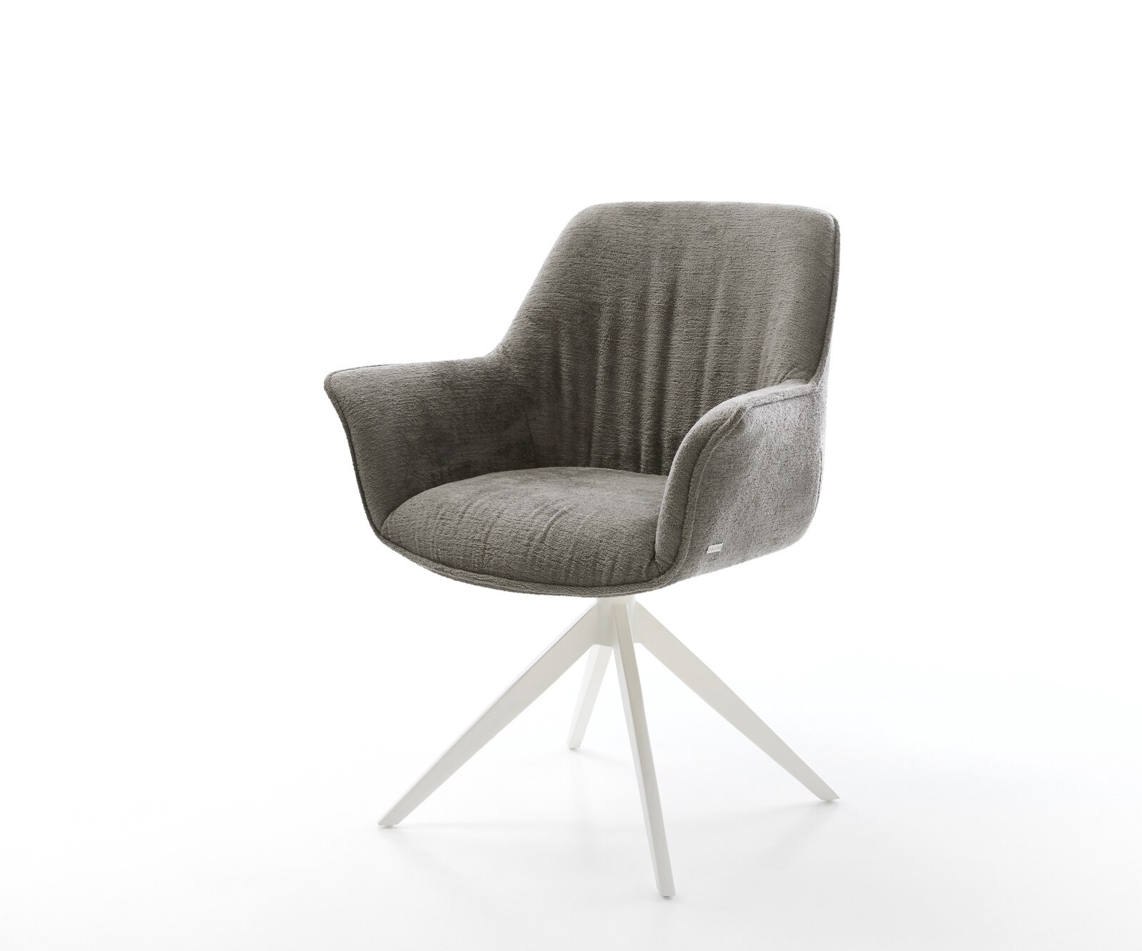 Draaistoel Keila-Flex met armleuning bouclé zacht mud kruisframe breed wit 360° draaibaar rocker-functie