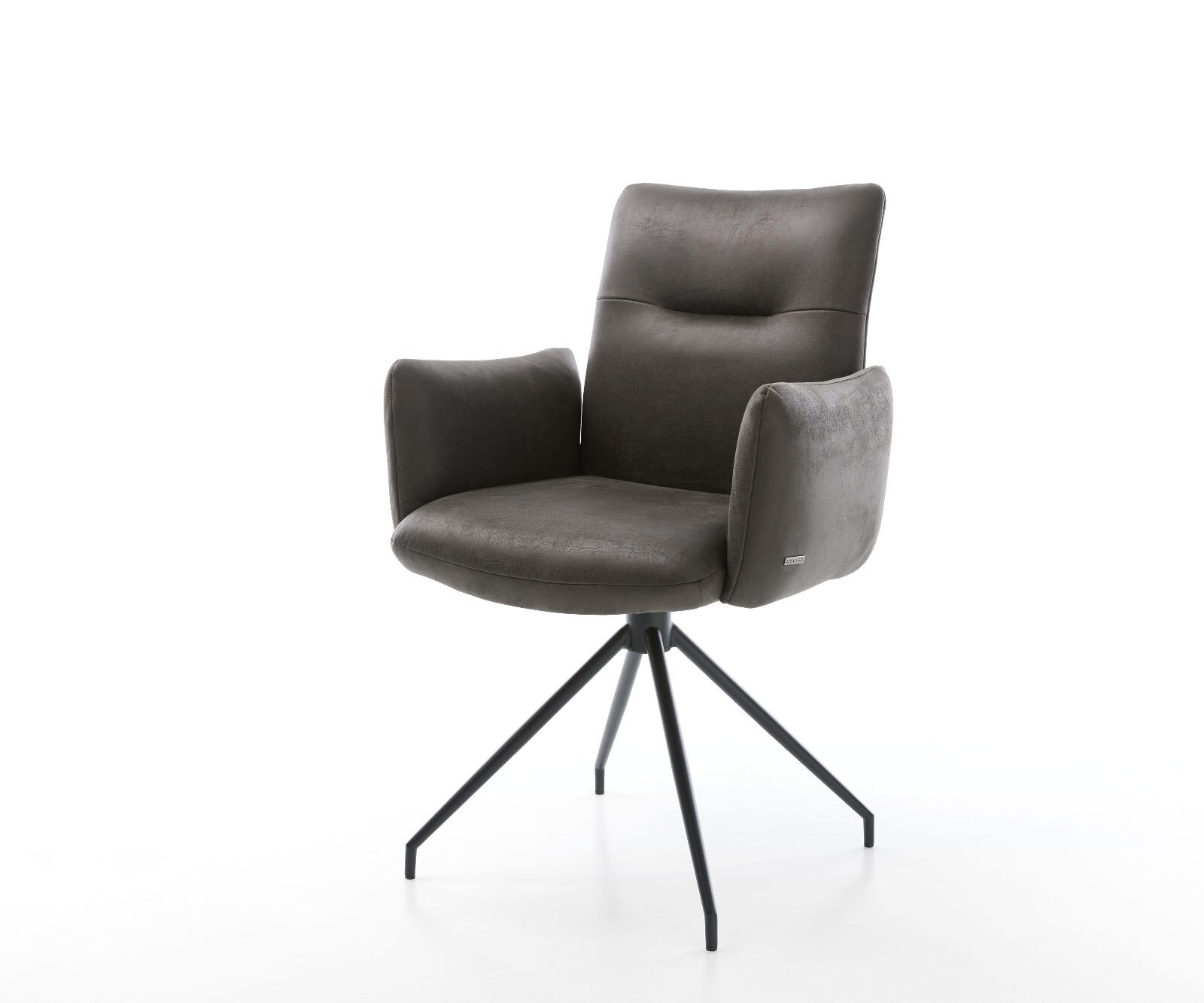Draaistoel Jova-Flex met armleuning microvelours antraciet vintage kruisframe conisch zwart 180° draaibaar pocketveer kern