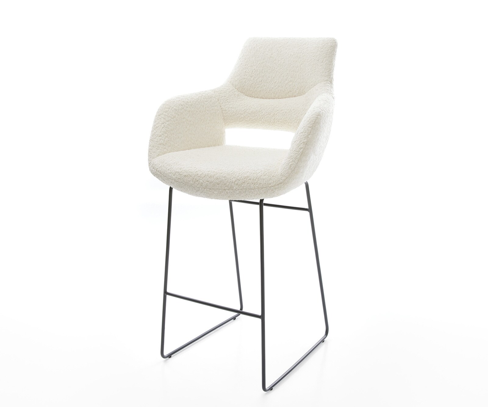 Barstoel Yago-Flex bouclé wit met metalen sledepootstel zwart en pocketvering 1