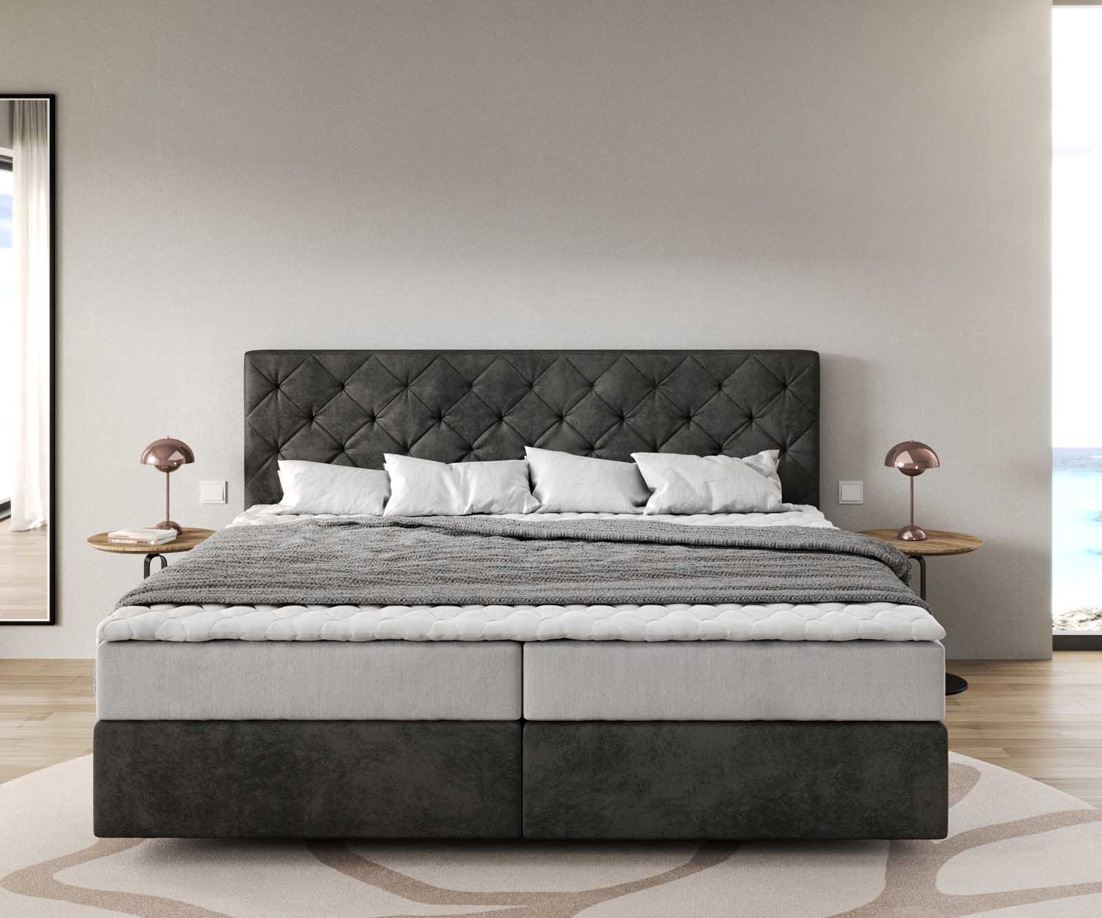 Boxspring bed Dream-Great 200x200cm Microvezel antraciet vintage 200x200 cm met pocketveringmatras en visco-topper 1