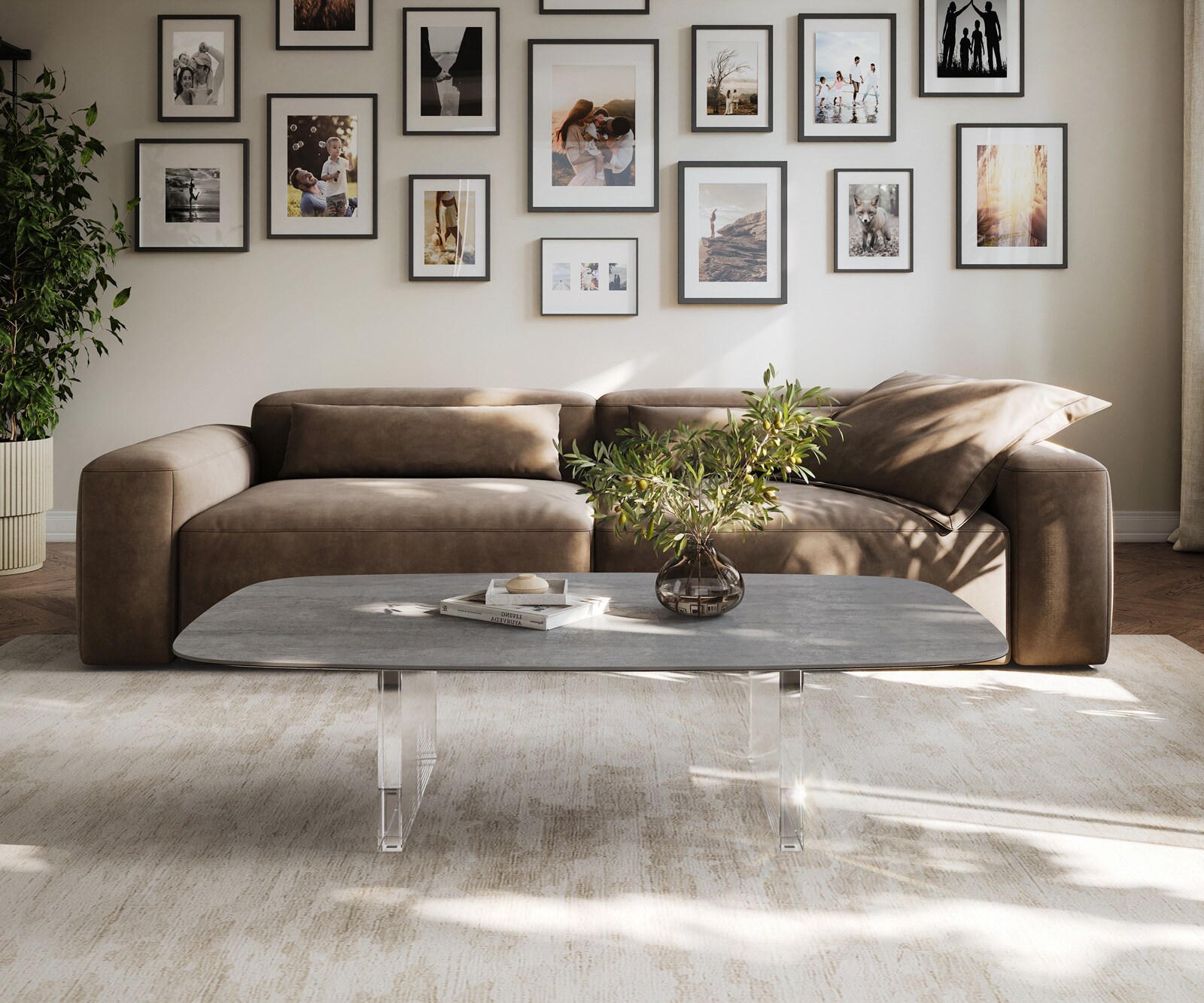 Salontafel Edge bootvormig 140x80 cm keramiek beton grijs Lumia acryl 1
