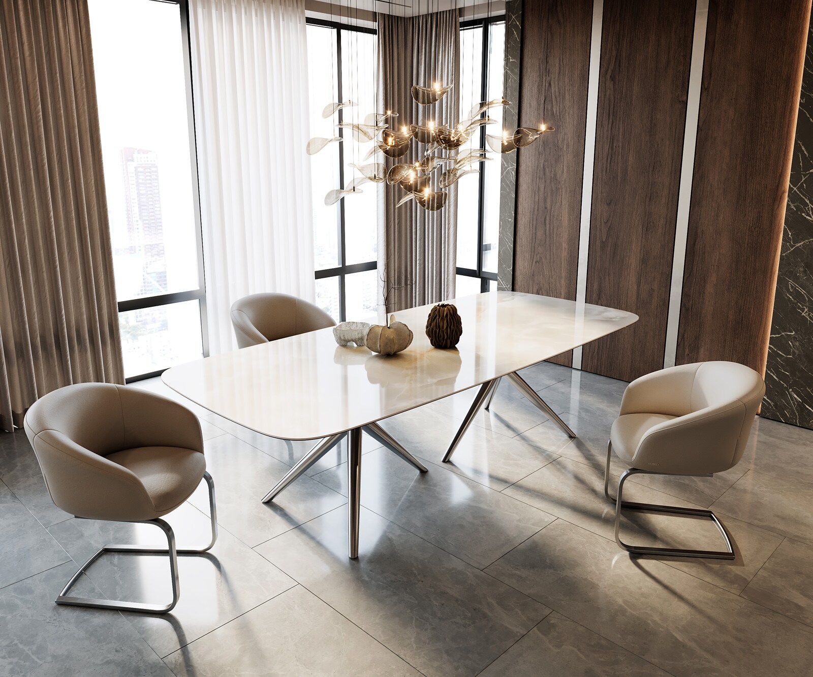 Eetkamertafel Edge Boot 270x120 keramiek Iris FMG Onice Grigio Estelar rond  roestvrij staal 7
