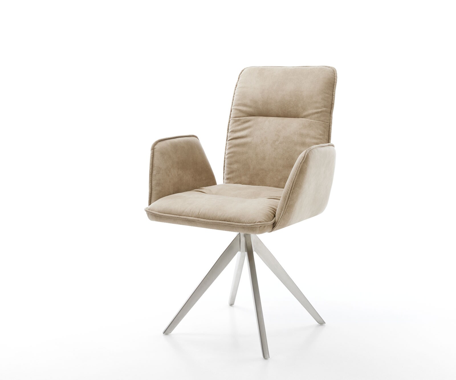 Draaistoel Vinja-Flex beige vintage kruisframe hoekig roestvrij staal 180° draaibaar