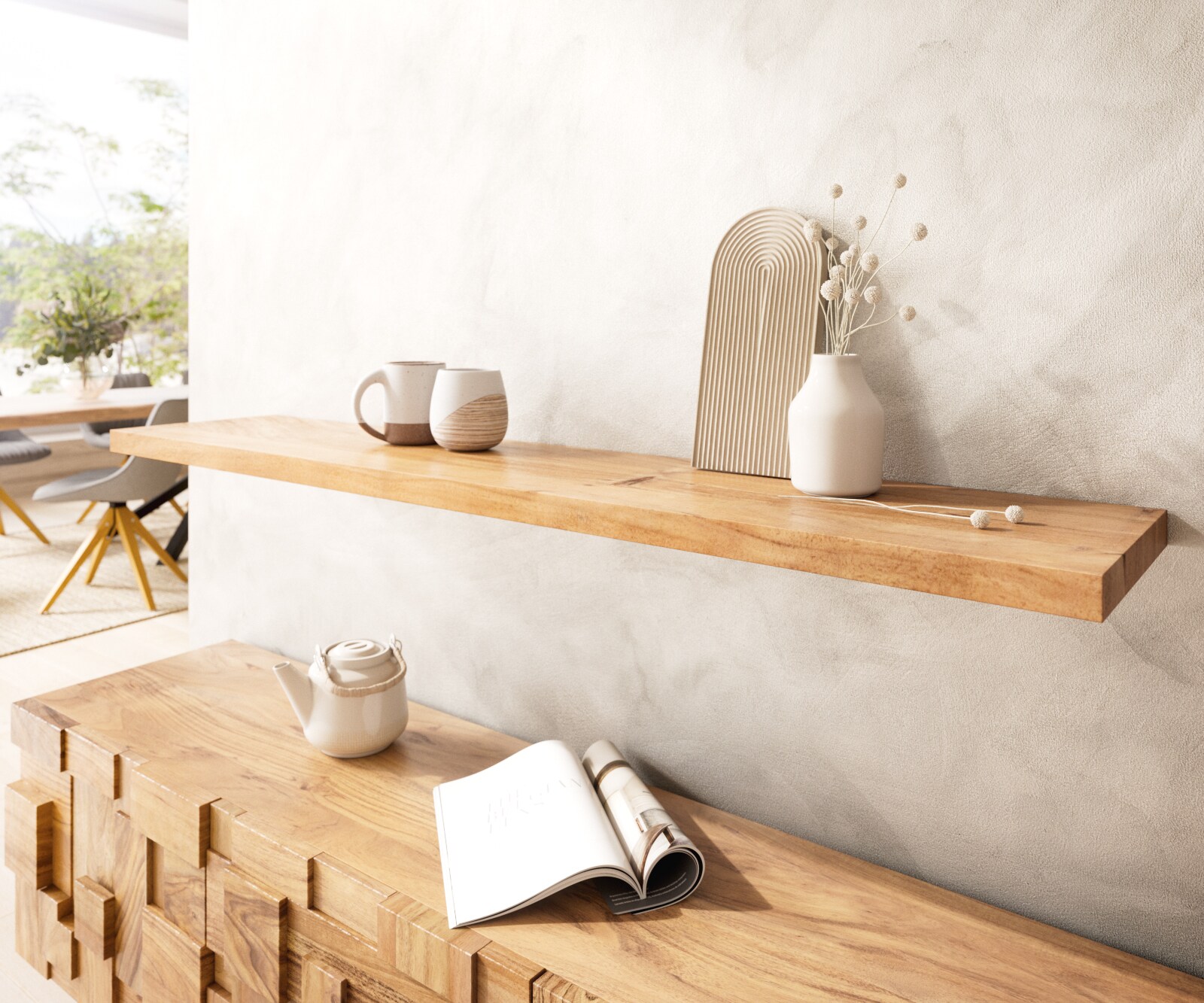 Wandrek 145 cm natuur acacia rechte rand massief Wandrek 145 cm natuur acacia rechte rand massief