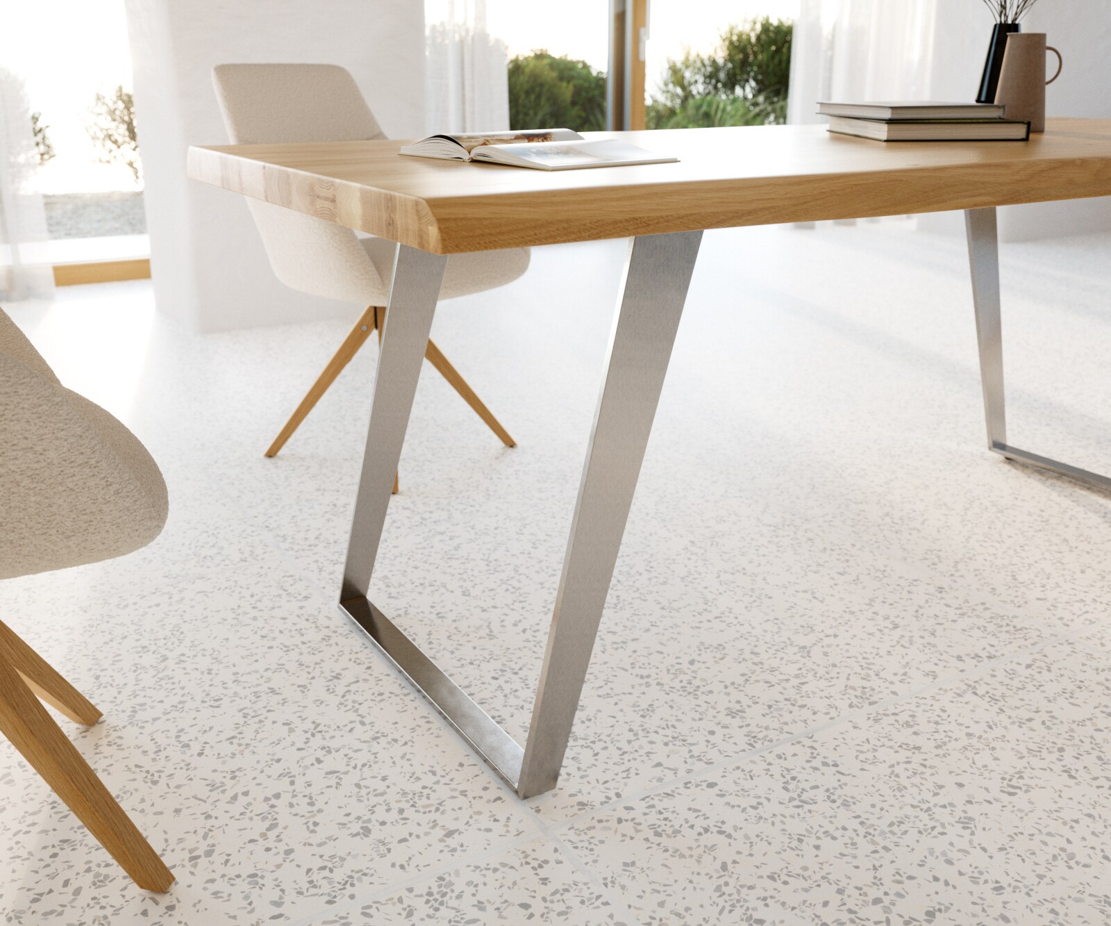 Eettafel Edge 200x100 eiken natuur roestvrij staal  schuin Live-Edge 5 Eettafel Edge 200x100 eiken natuur roestvrij staal  schuin Live-Edge 5