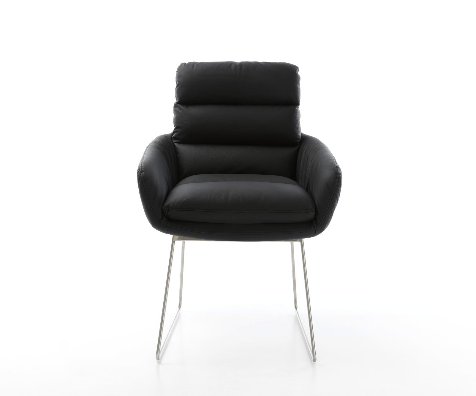 Eetkamerstoel Abelia-Flex met armleuning echt leer zwart slipframe roestvrij staal 1 Eetkamerstoel Abelia-Flex met armleuning echt leer zwart slipframe roestvrij staal 1