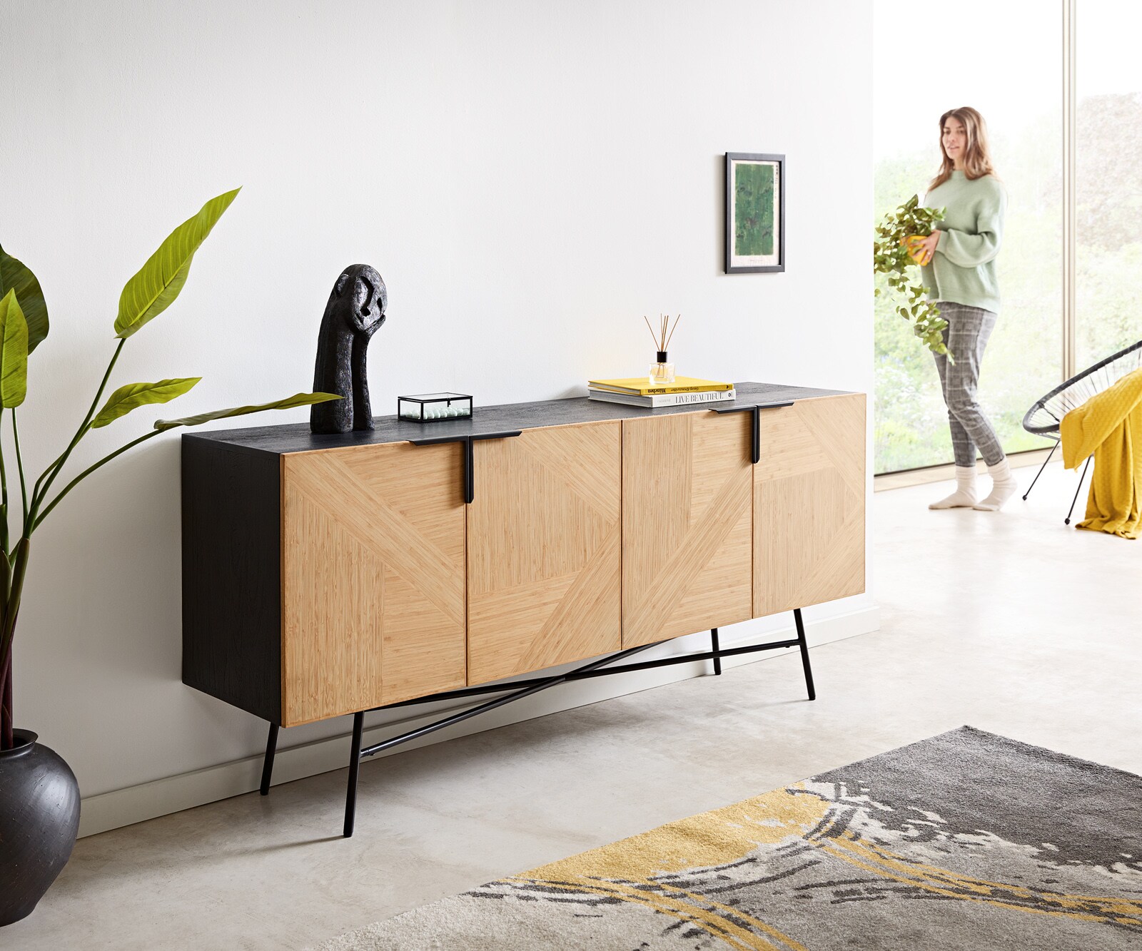 Dressoir Mikkusu bamboe naturel mango zwart 2