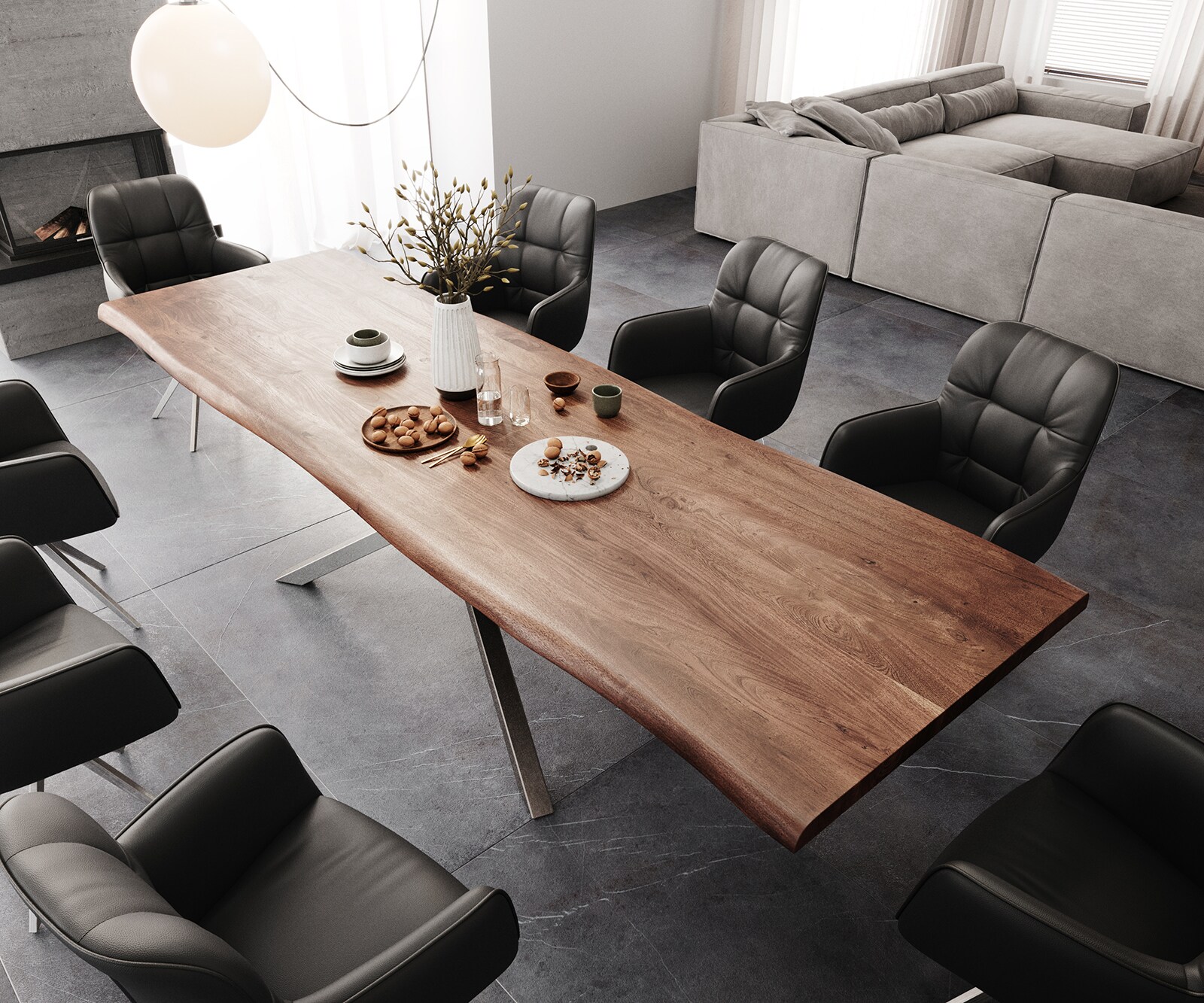 Eettafel Edge 300x100 XL acacia bruin Kreuzframe rechthoek edelstaal Live-Edge 4