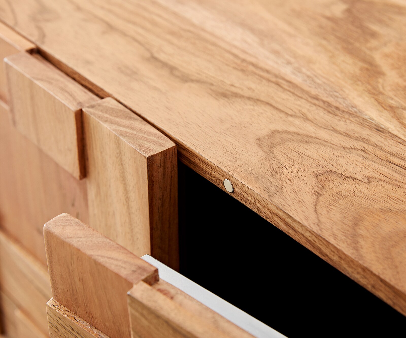 Dressoir Puzzle 175 cm acacia natuur 3 deurs poot zwevend metaal zwart 5