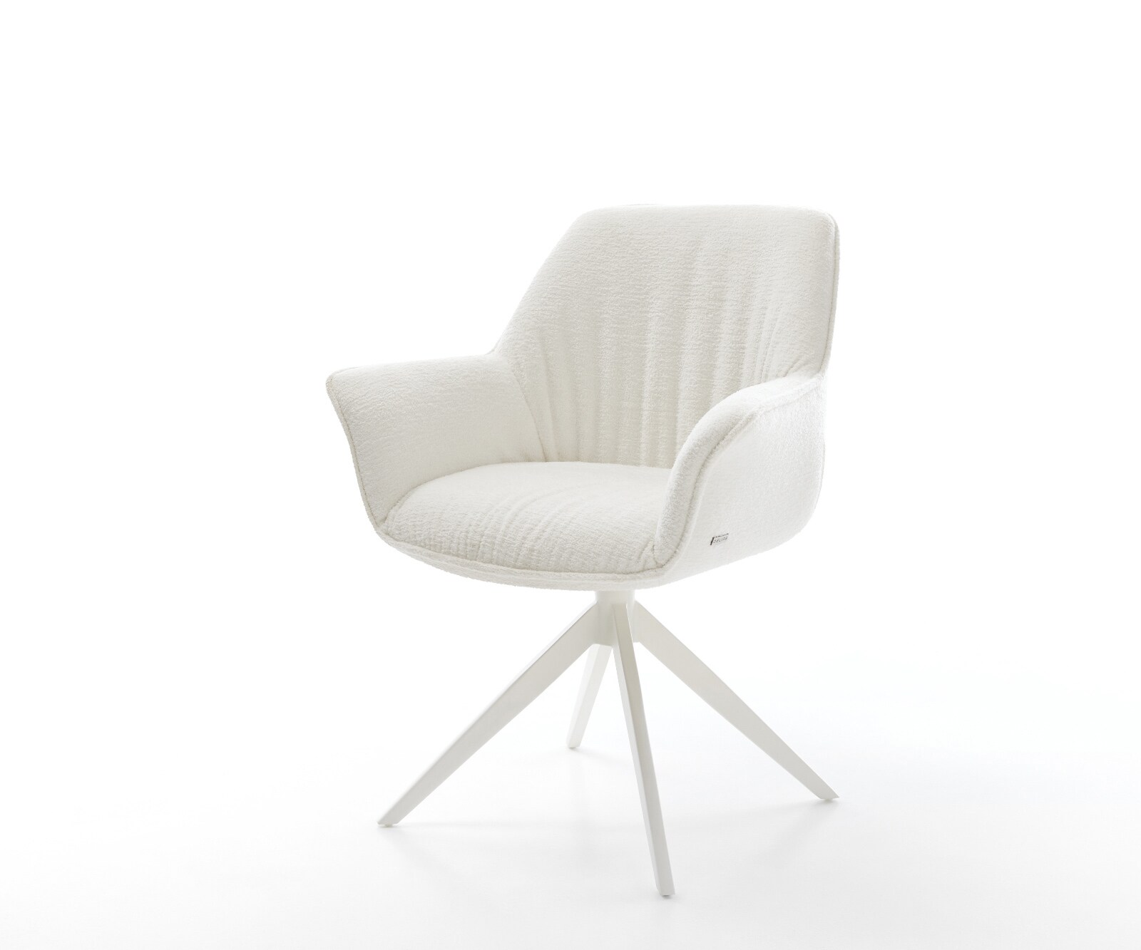 Draaistoel Keila-Flex met armleuning bouclé zacht beige kruisframe breed wit 360° draaibaar rocker-functie